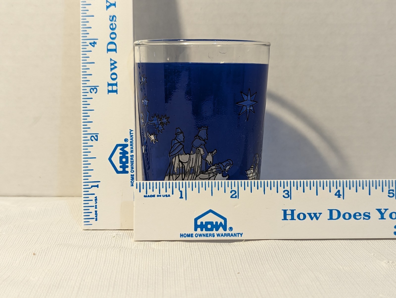 Vintage Libby Blue / Clear, 8 oz Votive, Glass Candle Holder / Tumbler.