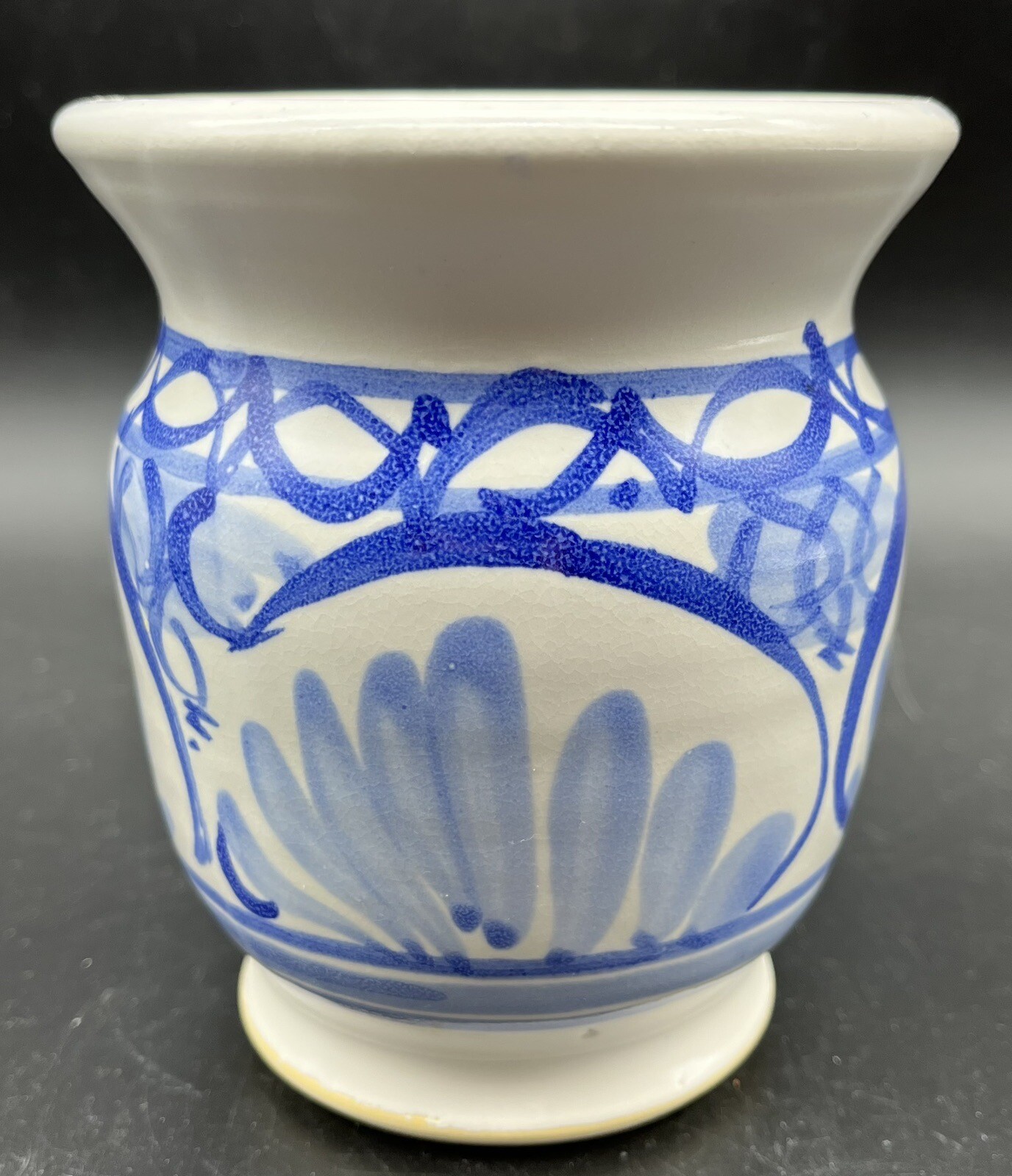 Hand Crafted Studio Art Pottery Vase Planter Blue White Artist Signed 4.5″ Tall