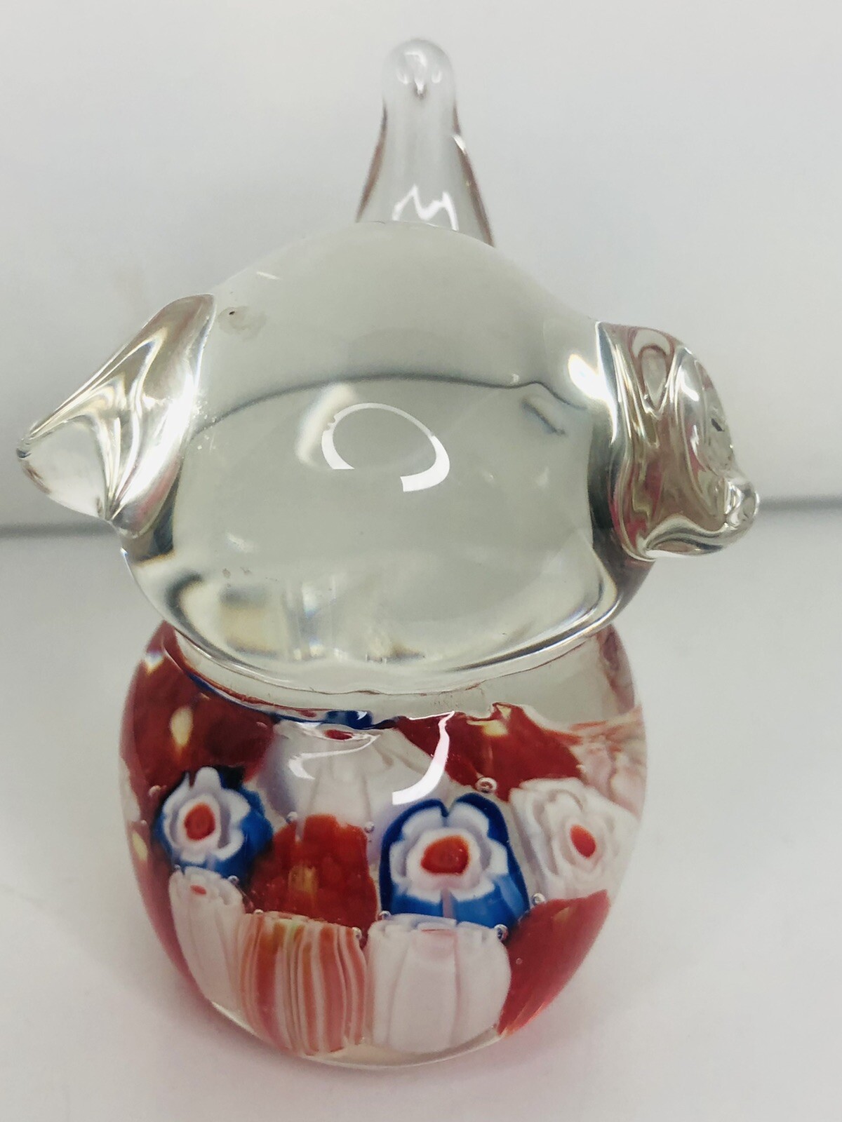 Unbranded Clear Art Glass Elephant With Flowers 3” H Small Paperweight