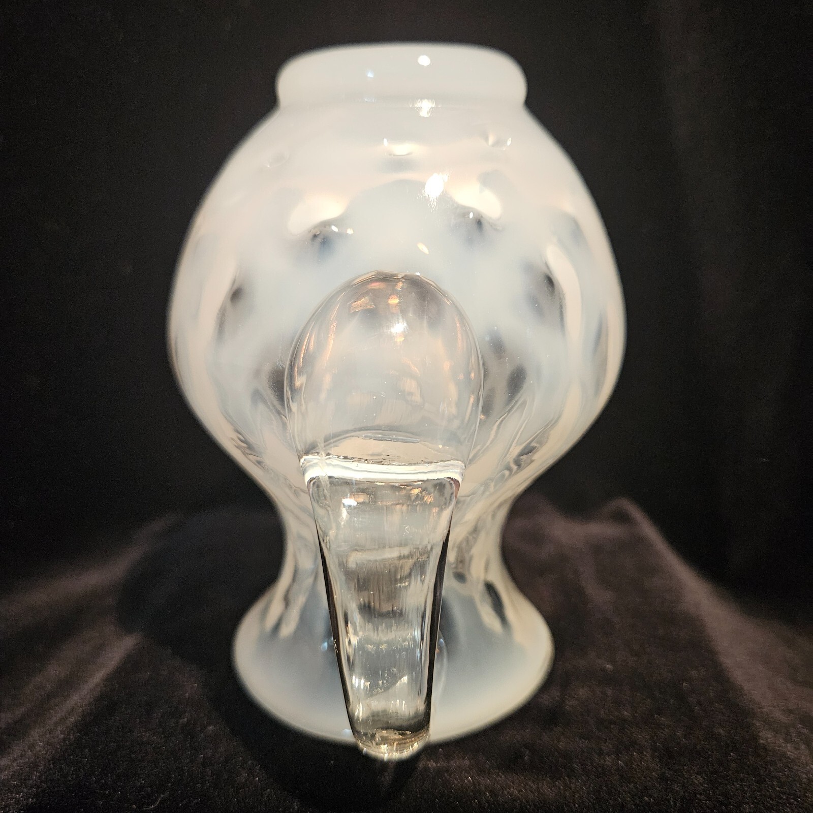 FENTON White Opalescent Coin Dot Pitcher Creamer Hand Blown Pinched Neck 4.5″