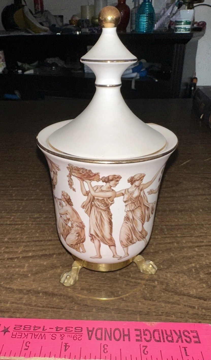 Ceramic Jar/Urn Gilded Italian Fiorentine Neoclassical Gold Gilt Vintage CHIPS