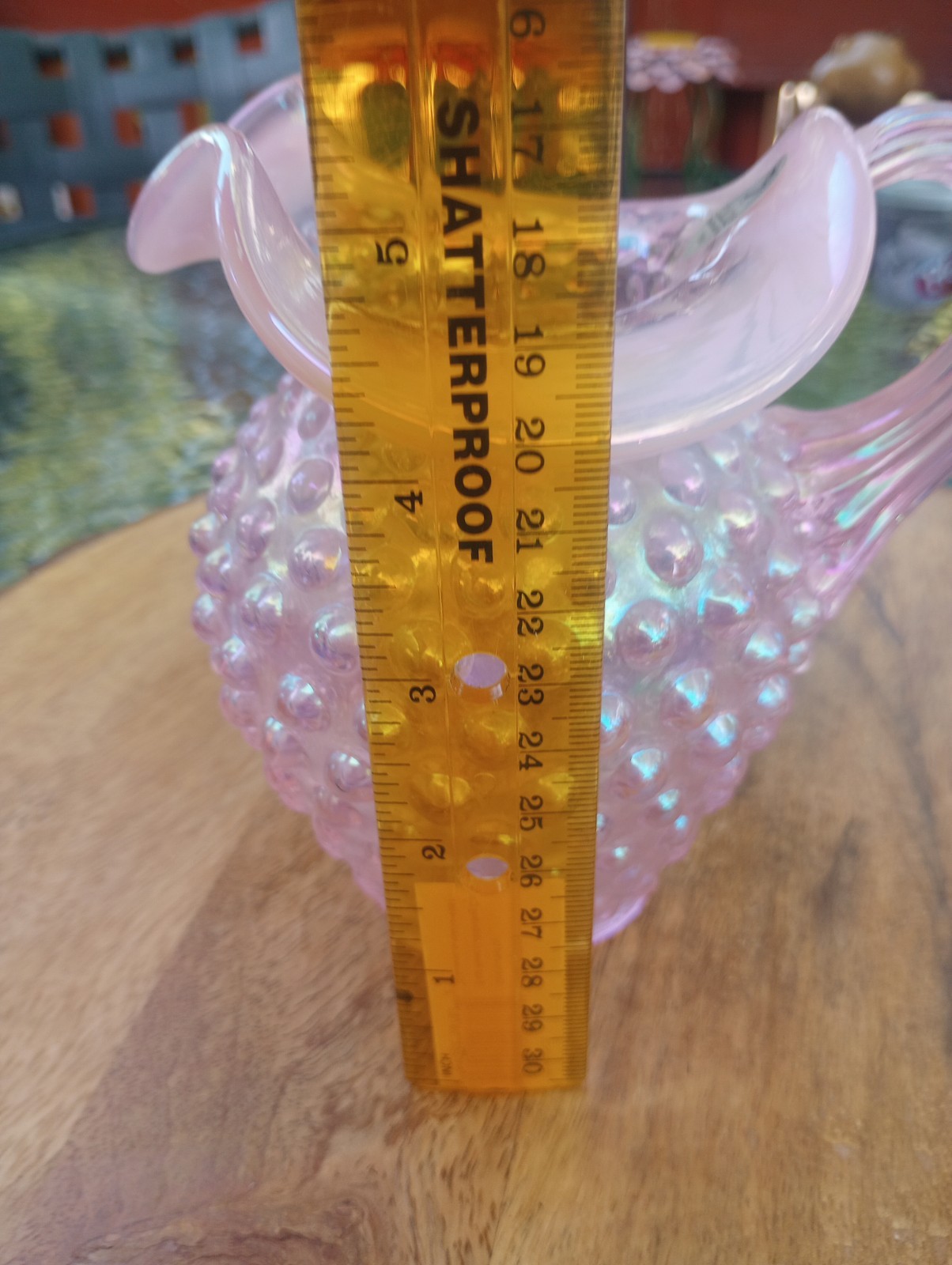 Fenton Pitcher Vase Hobnail Champagne Pink Iridescent 5.75” Tall