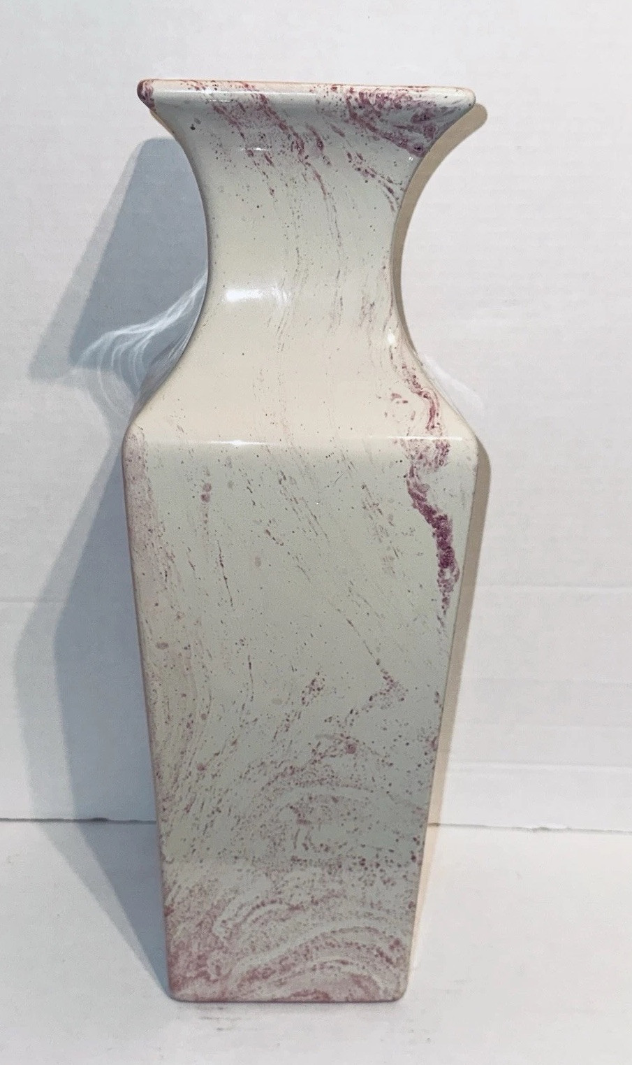 VTG Haeger Pottery Pink Splash Drip Glaze Eggshell 16” Tall Large Vase Art Deco