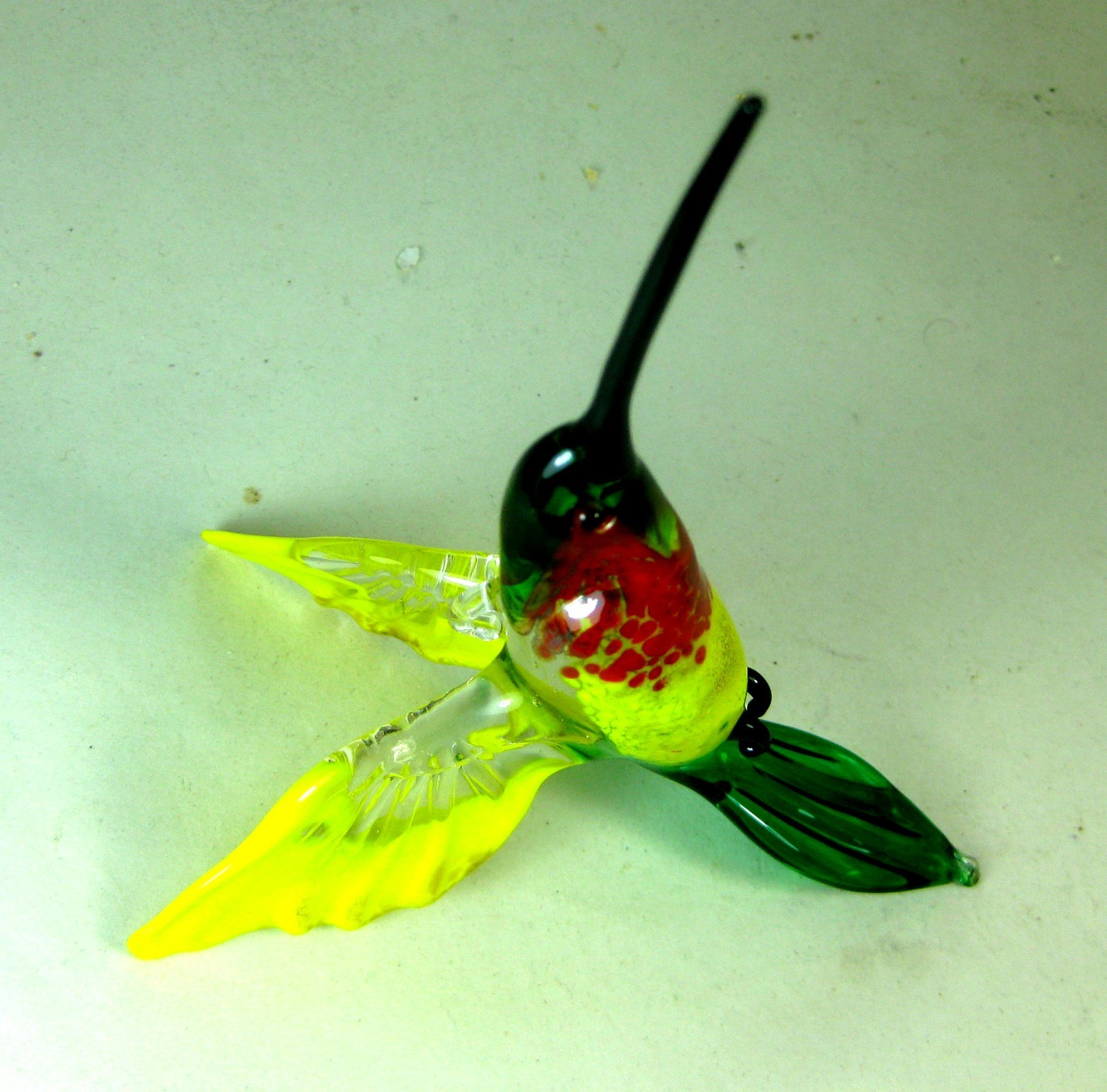 Hand blown glass animal Hummingbird hanging figurine ornament green yellow 4.9″