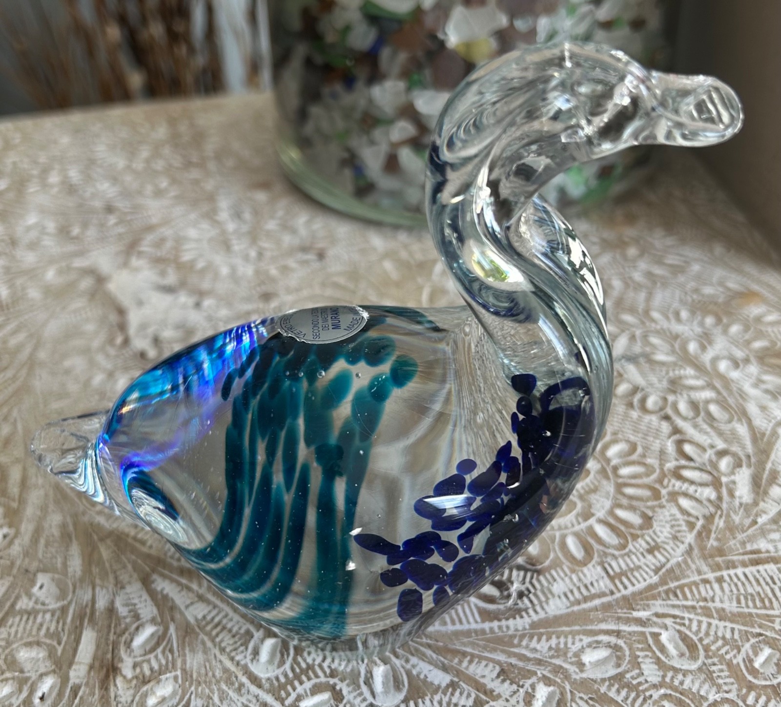Murano Glass Duck – Teal & Blue & Silver – Gorgeous