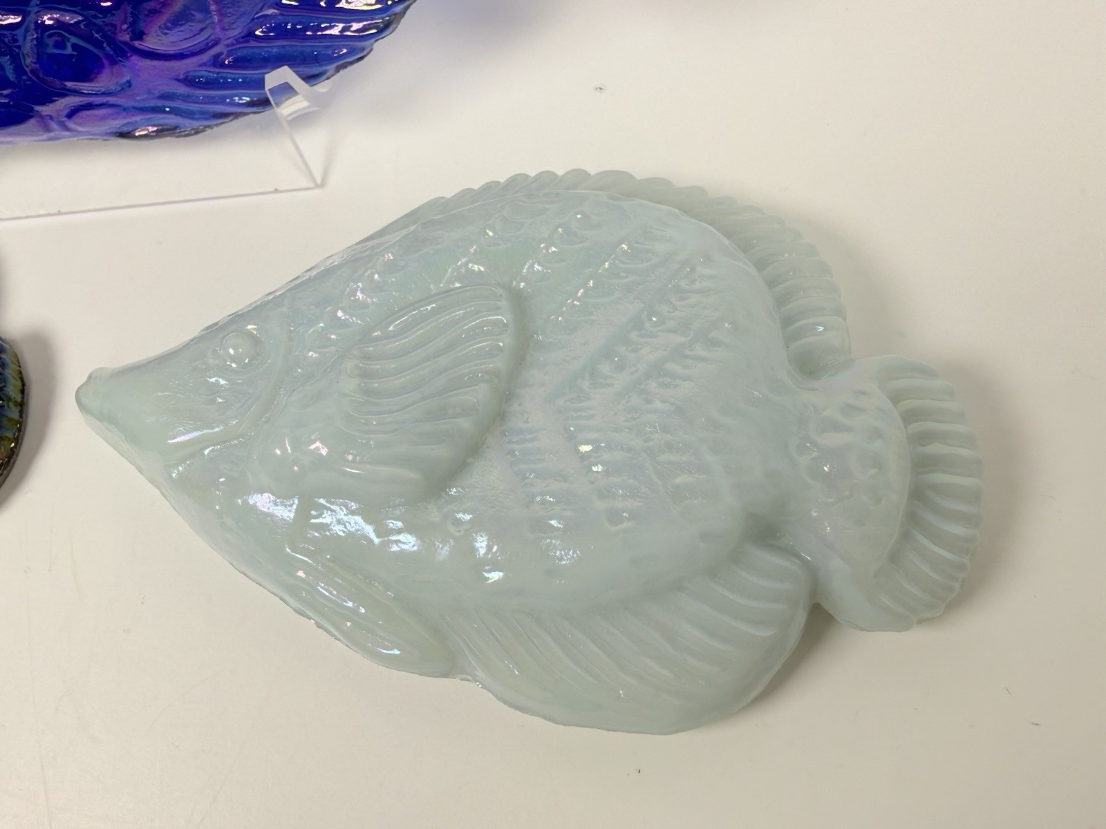 Lot Of Unique Art Glass Molded Iridescent Fish Paperweights