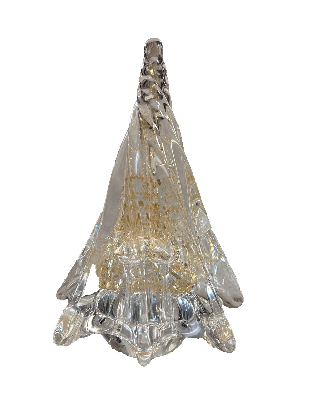 Vinci Blown Art Glass Christmas Tree 6.75″ Crystal Gold Flecks Murano Style