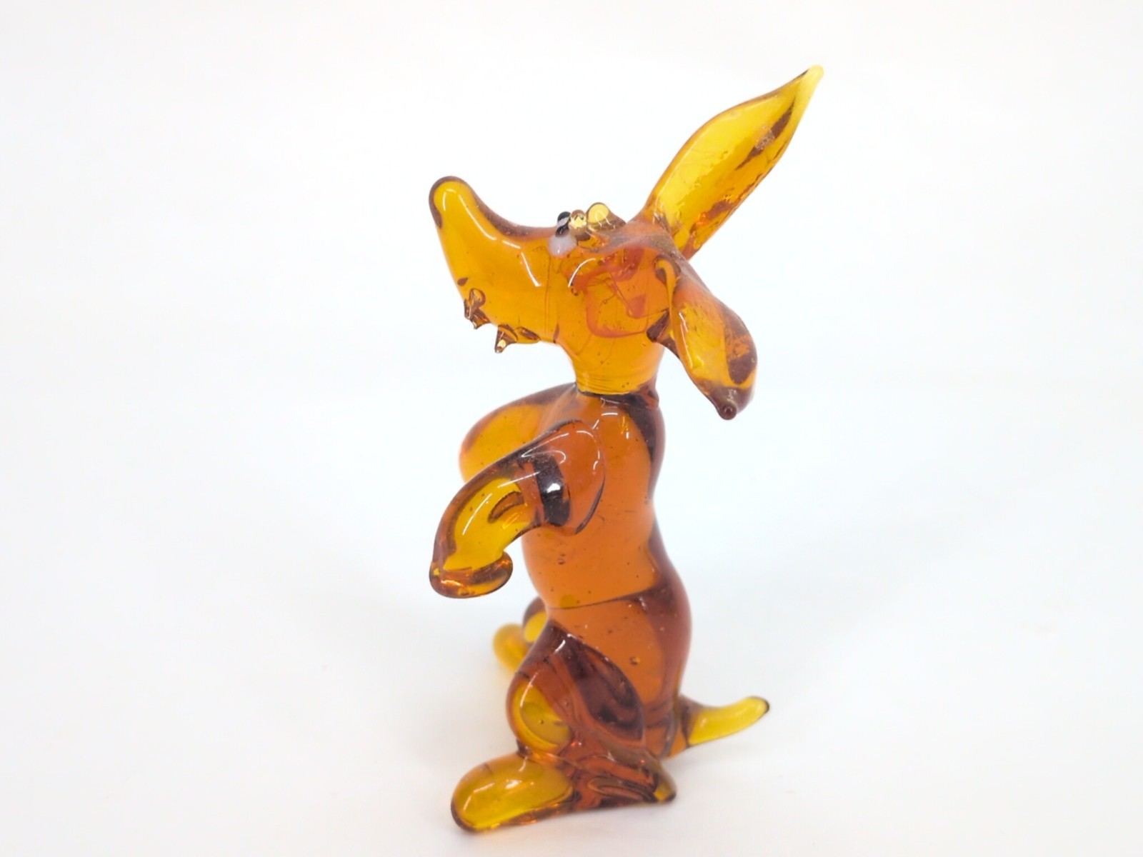 Vintage Miniature Hand Blown Amber Glass Dog Animal