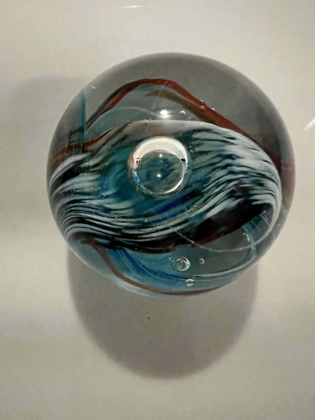 Vintage Glass Paperweight, Controlled Bubble Riding The Wave, Unique.
