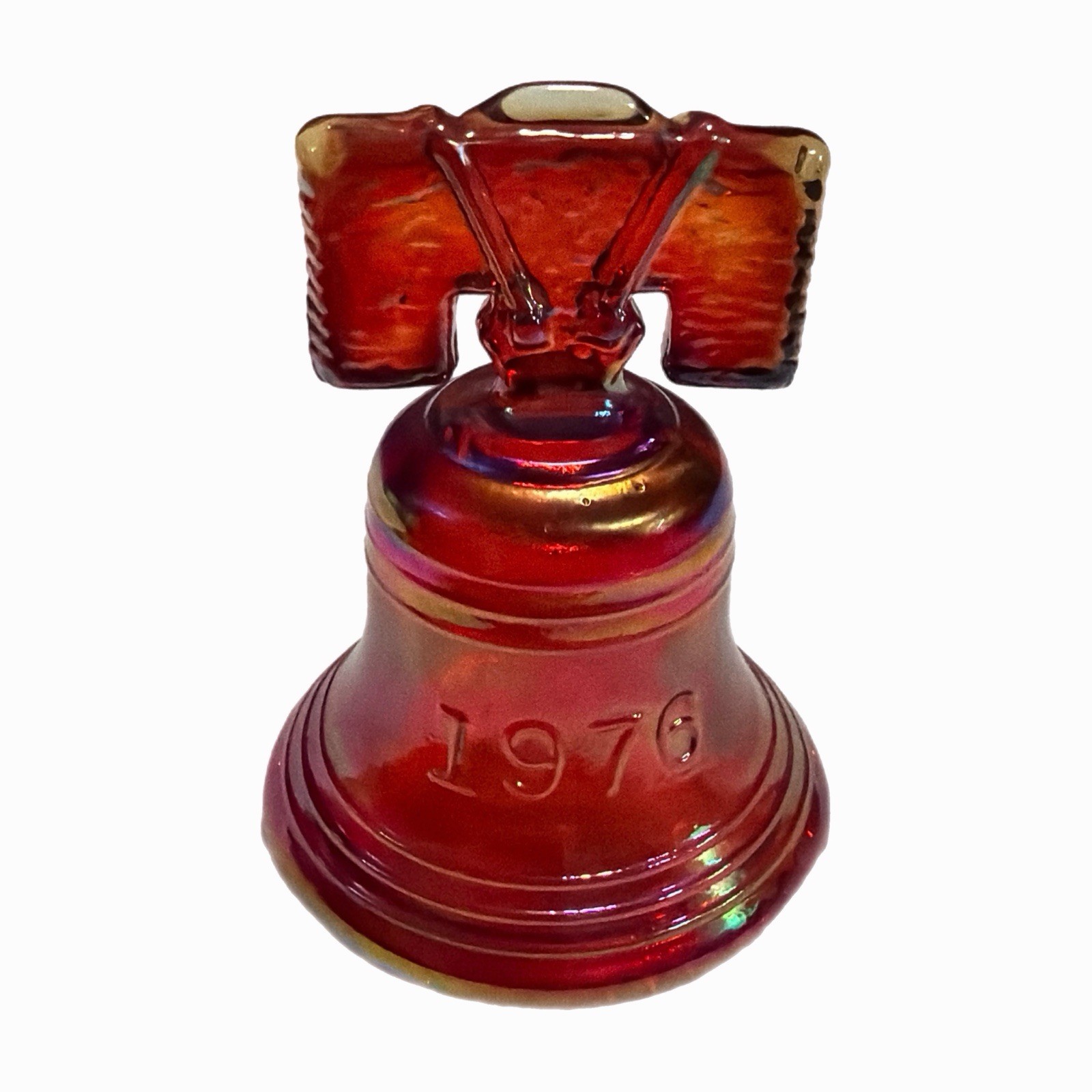 VTG Joe St Claire Stamped Red Glass Liberty Bell Figure 1776 America Patriotic