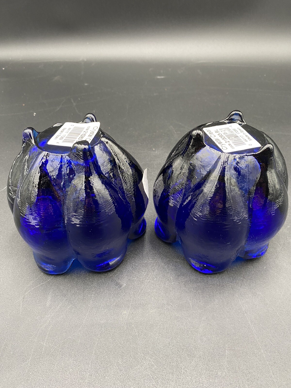 Pair – Design Guild, Spain, Crystal Clear Cobalt Blue Heavy Glass Candle Holders