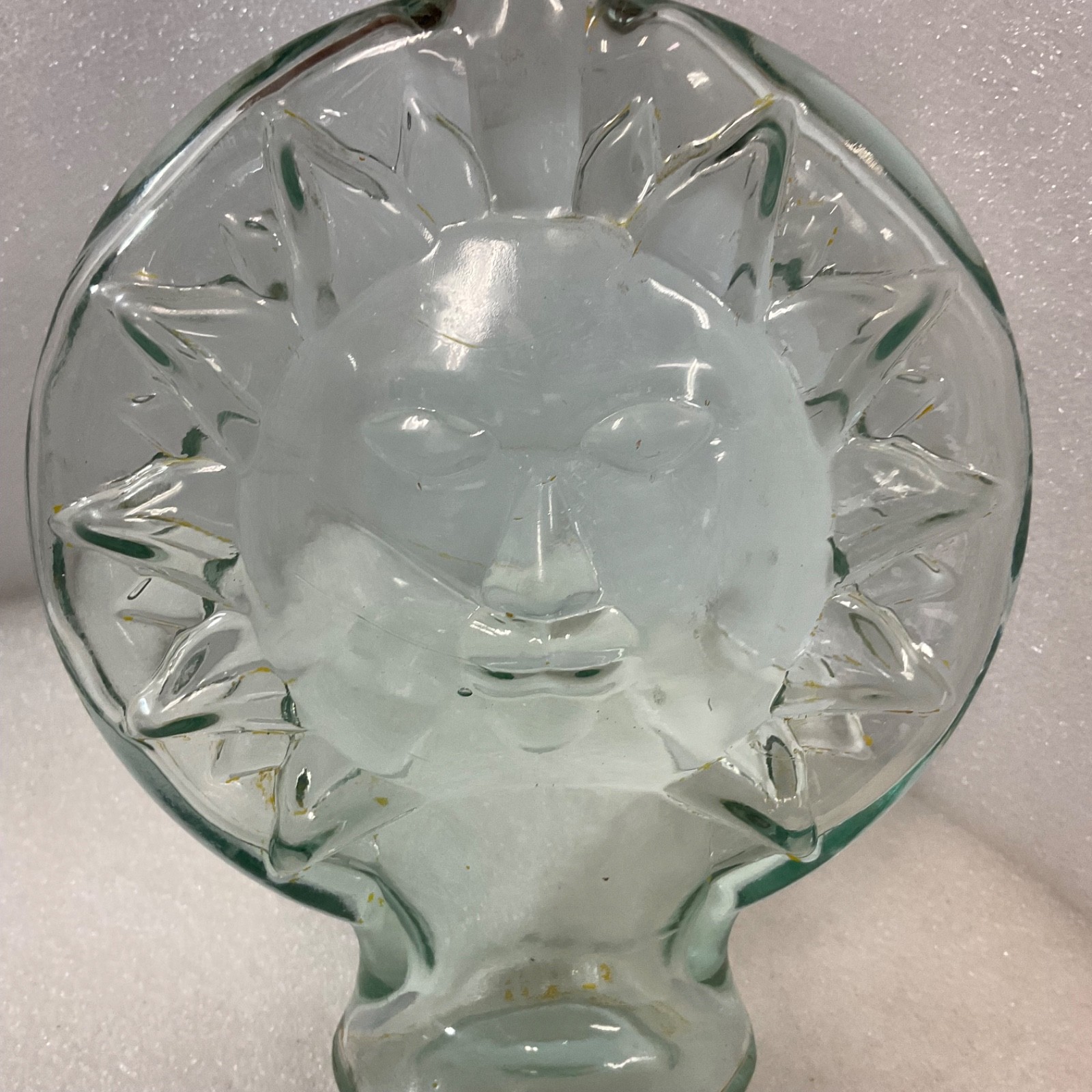 Clear Glass Sun Face Bottle 7in Sunburst Decorative Vase