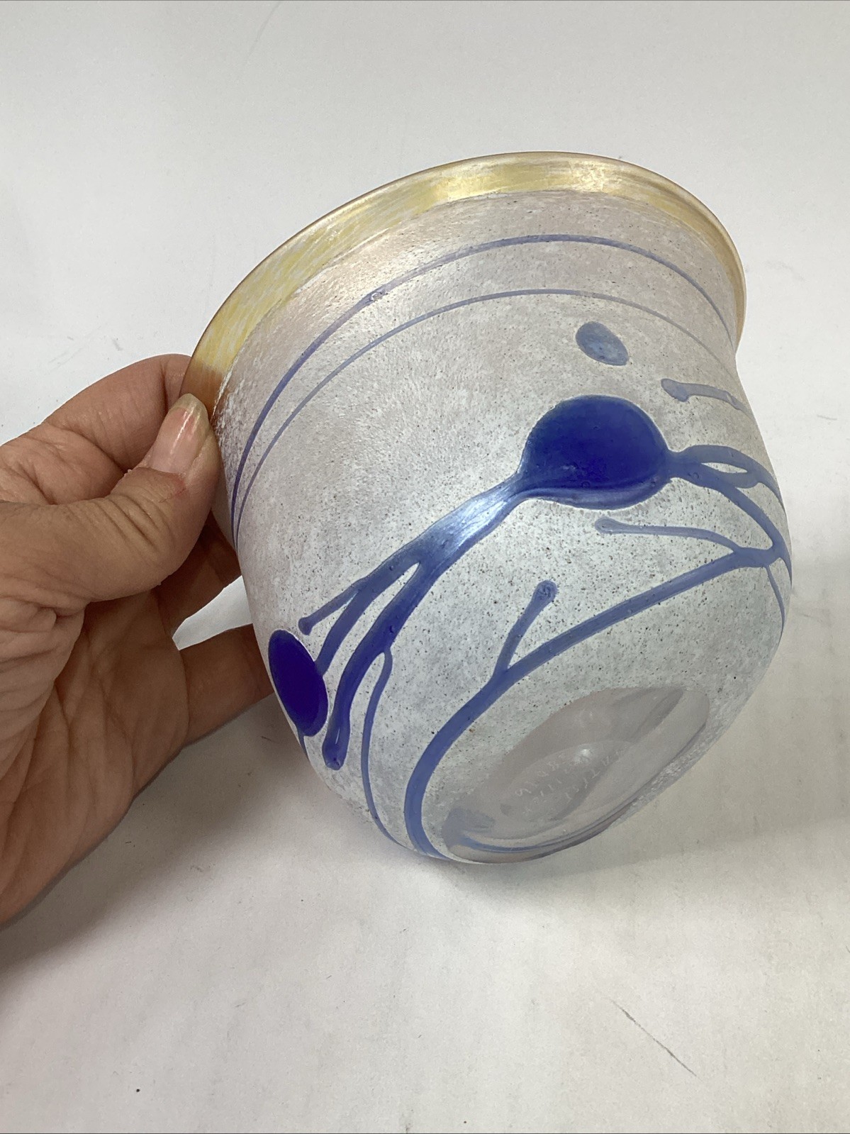 KOSTA BODA Signed Bertil Vallien BLUE GALAXY Sweden #58016 Glass Oval Bowl Vase
