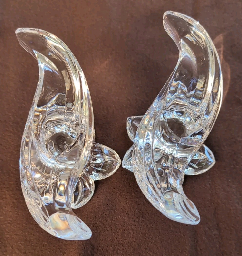 VTG Gorham clear art glass ‘Daffodil’ candle holders Set Of 2