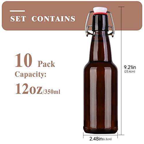 Amber Beer Bottles with Flip Caps, 12oz 10 Pack Glass 12 Ounces (10 Pack)