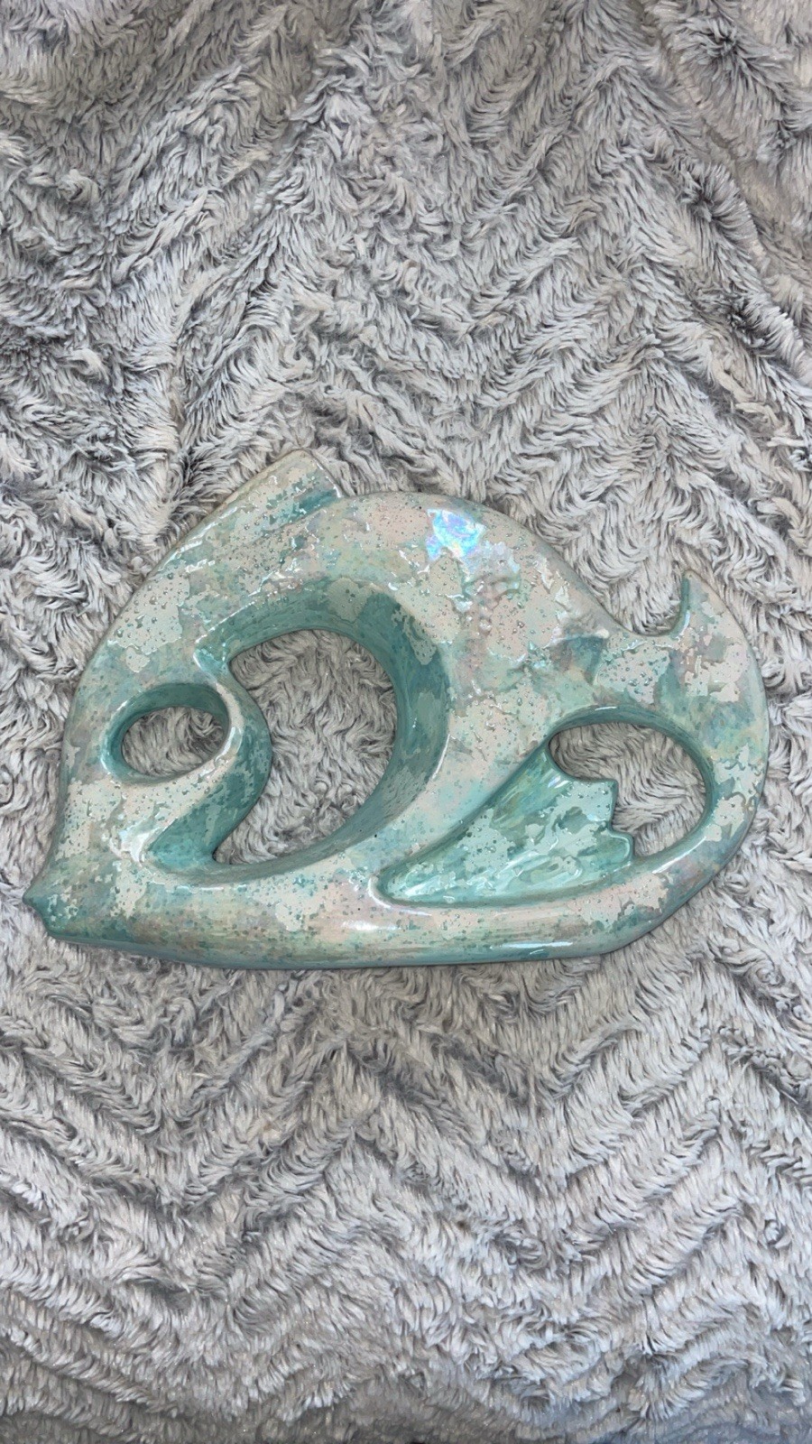 VTG Turquoise Fish Ceramic Sculpture Open Cut Nautical Beach Ocean Decor