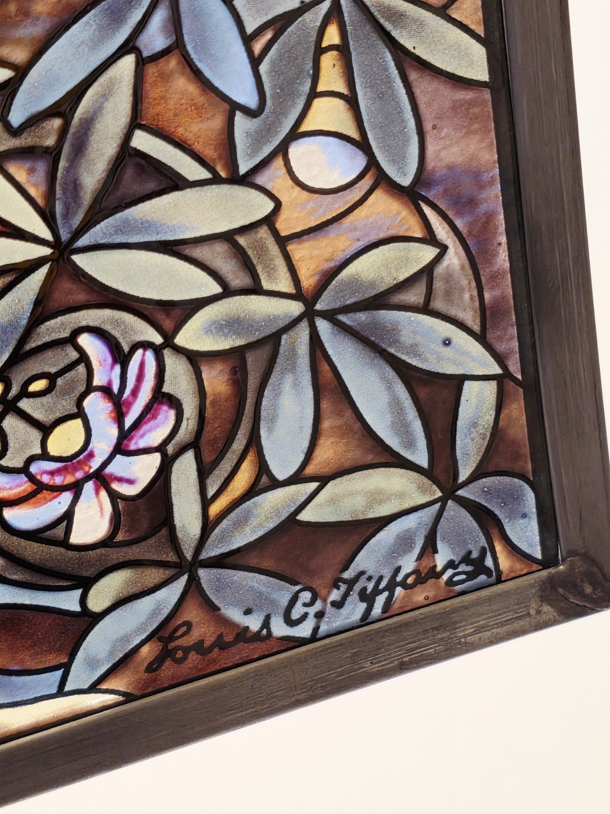 Louis C Tiffany Tree Of Life Framed Glass Hanging Window Panel 9”x 13”