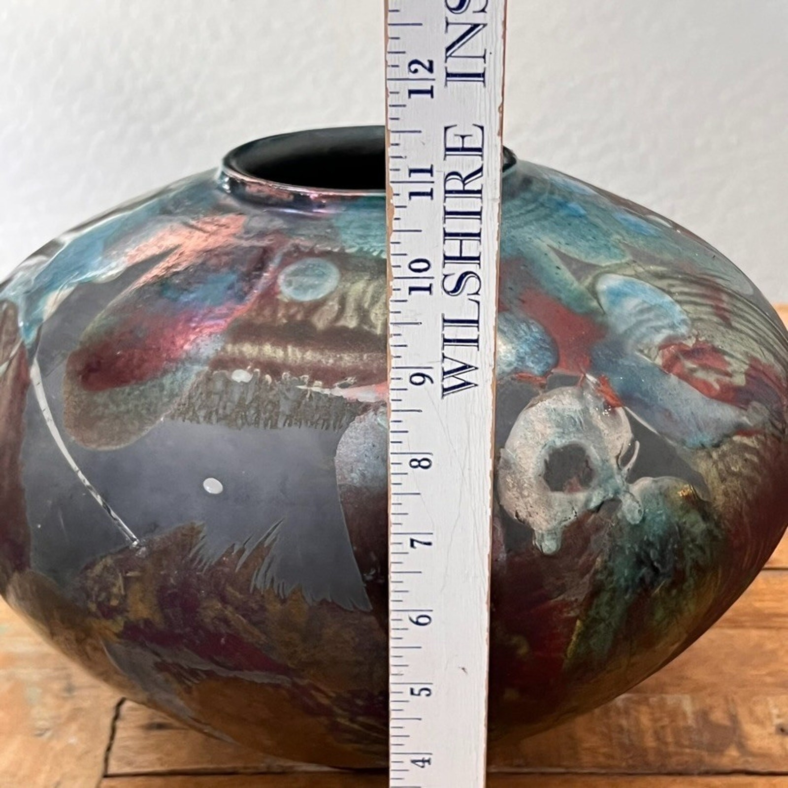 Vintage Globe Abstract Vase Metallic Raku Handcrafted 11″ Artist Signed