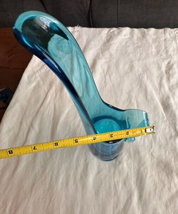 1960’s Vintage Le Smith Peacock Blue Hand Swung Ewer 16″ TALL VASE PITCHER MCM