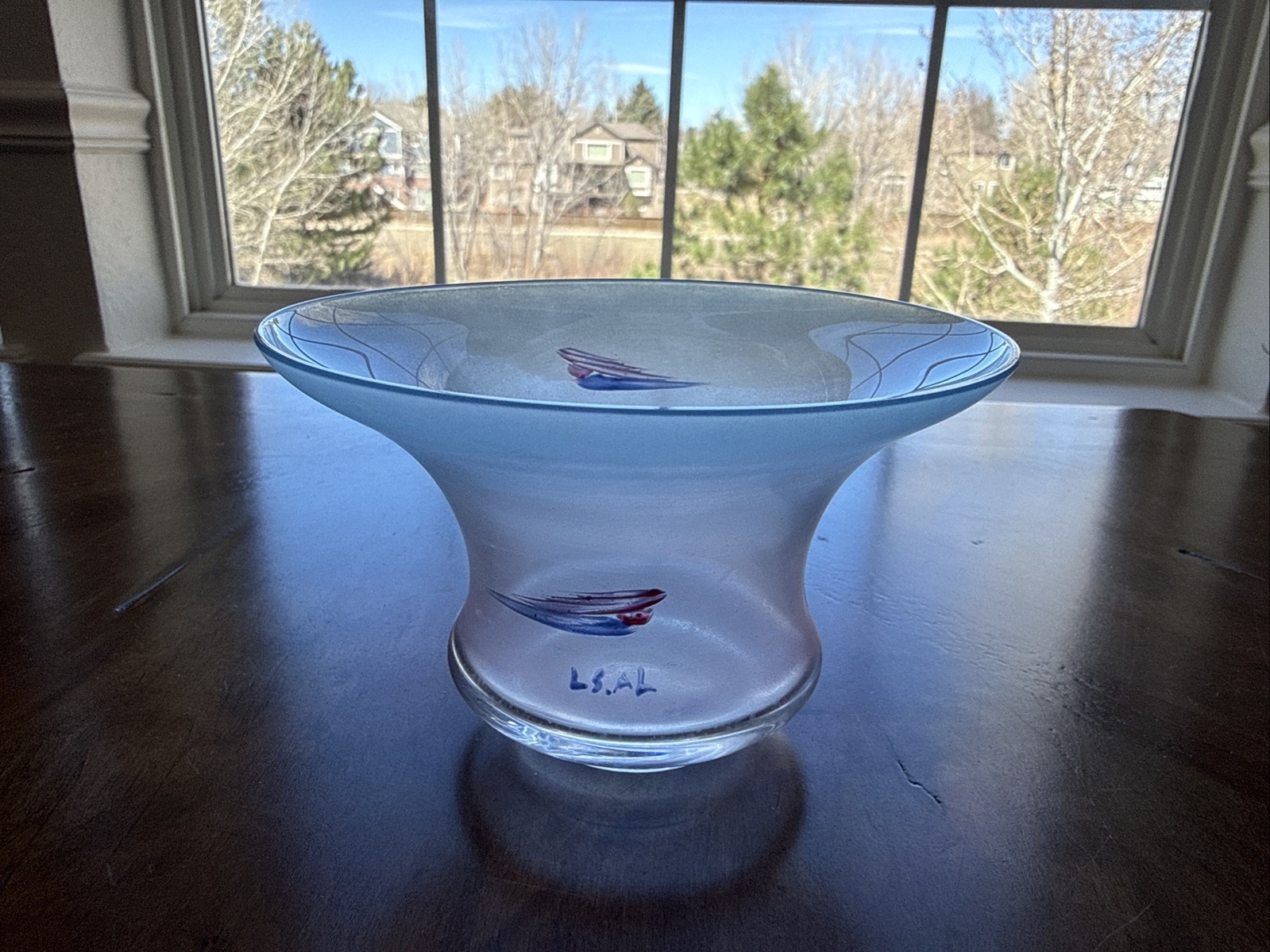 Lindshammar Wide Top Small Vase Satin Glass Pastel Pink Blue Sweden Signed