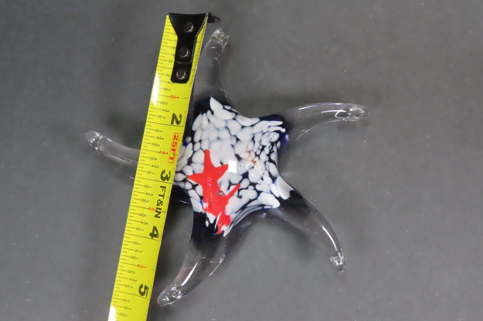 Hand Blown Art Glass Starfish Paperweight Figurine Red White Blue 5.25″