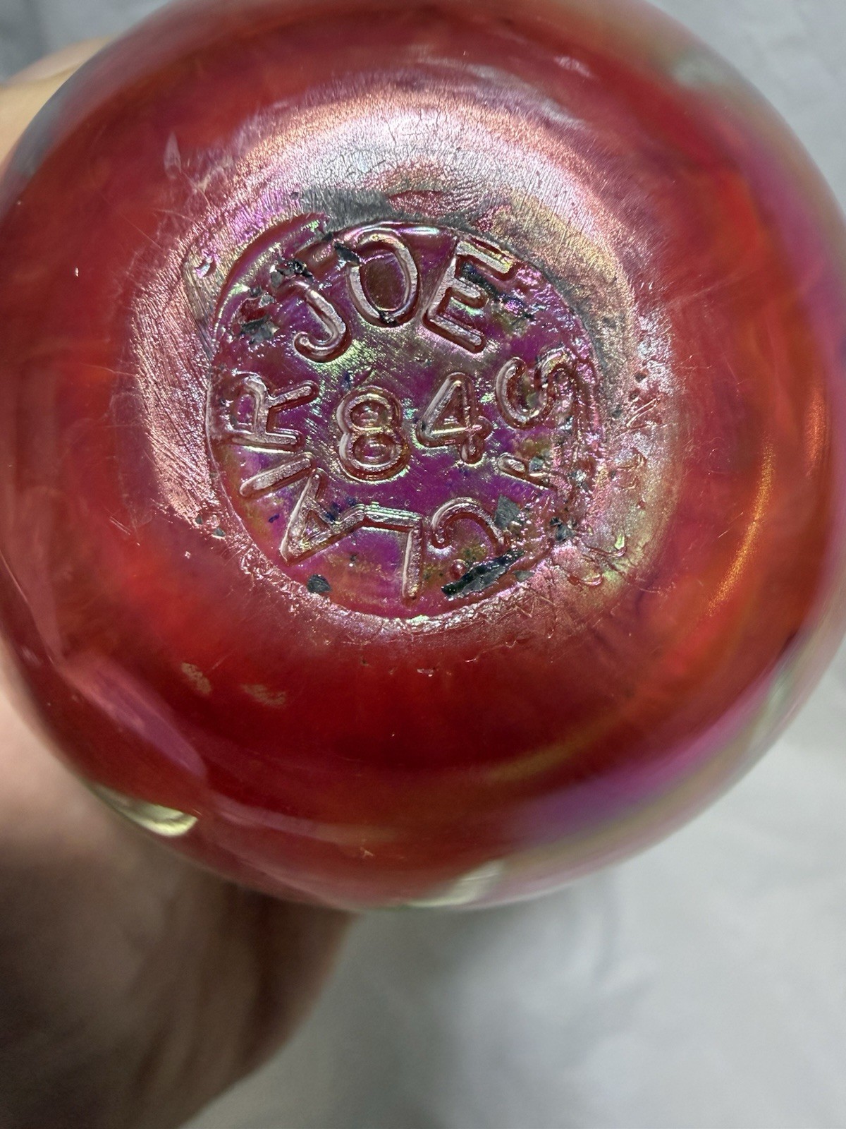 Vintage John St. Clair 1984 Art Glass Iridescent Red Apple Paperweight 5”x3.5”