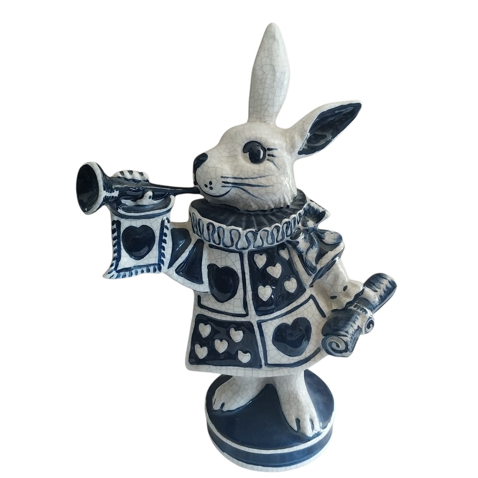Dedham Potting Shed Crackling Blue White Alice in Wonderland Rabbit 10.5″ READ
