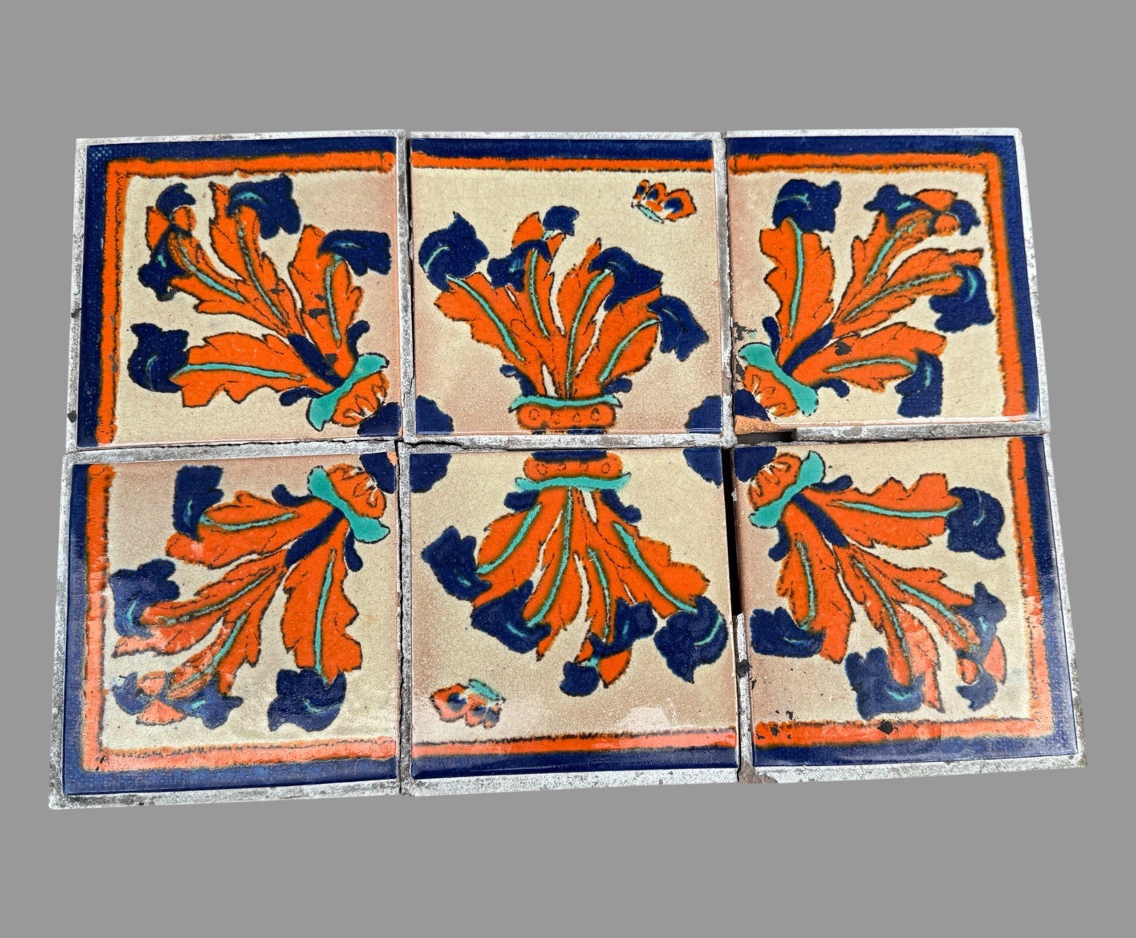 Set Of 6 Vintage Antique California Pottery 6” Arts & Crafts Table Top Tiles