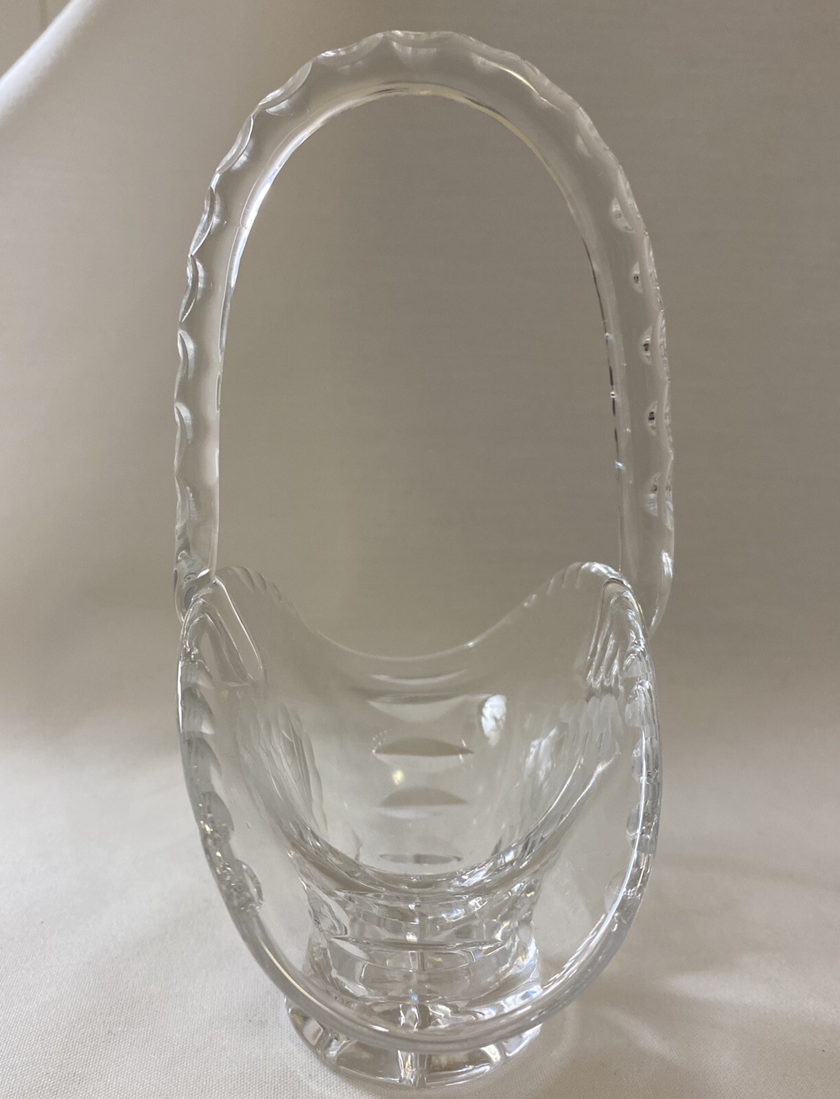 Vintage Wheel Cut Crystal Small Bride’s Basket Roses & Pinched Edges 5”x7”x3”