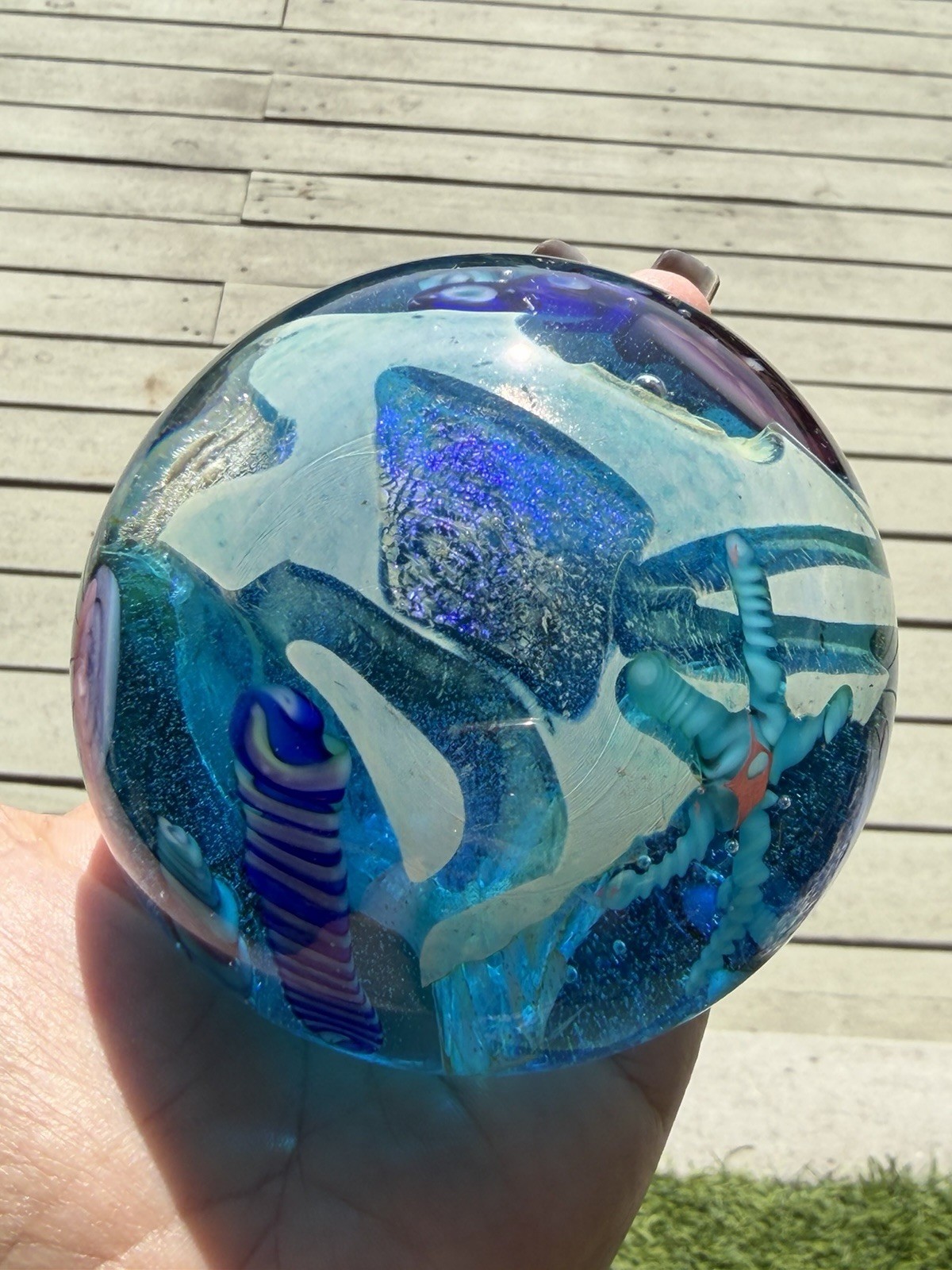VTG Signed RARE Fossil Kokomo Opalescent Glass (KOG) WPW 001 6/00 Paperweight