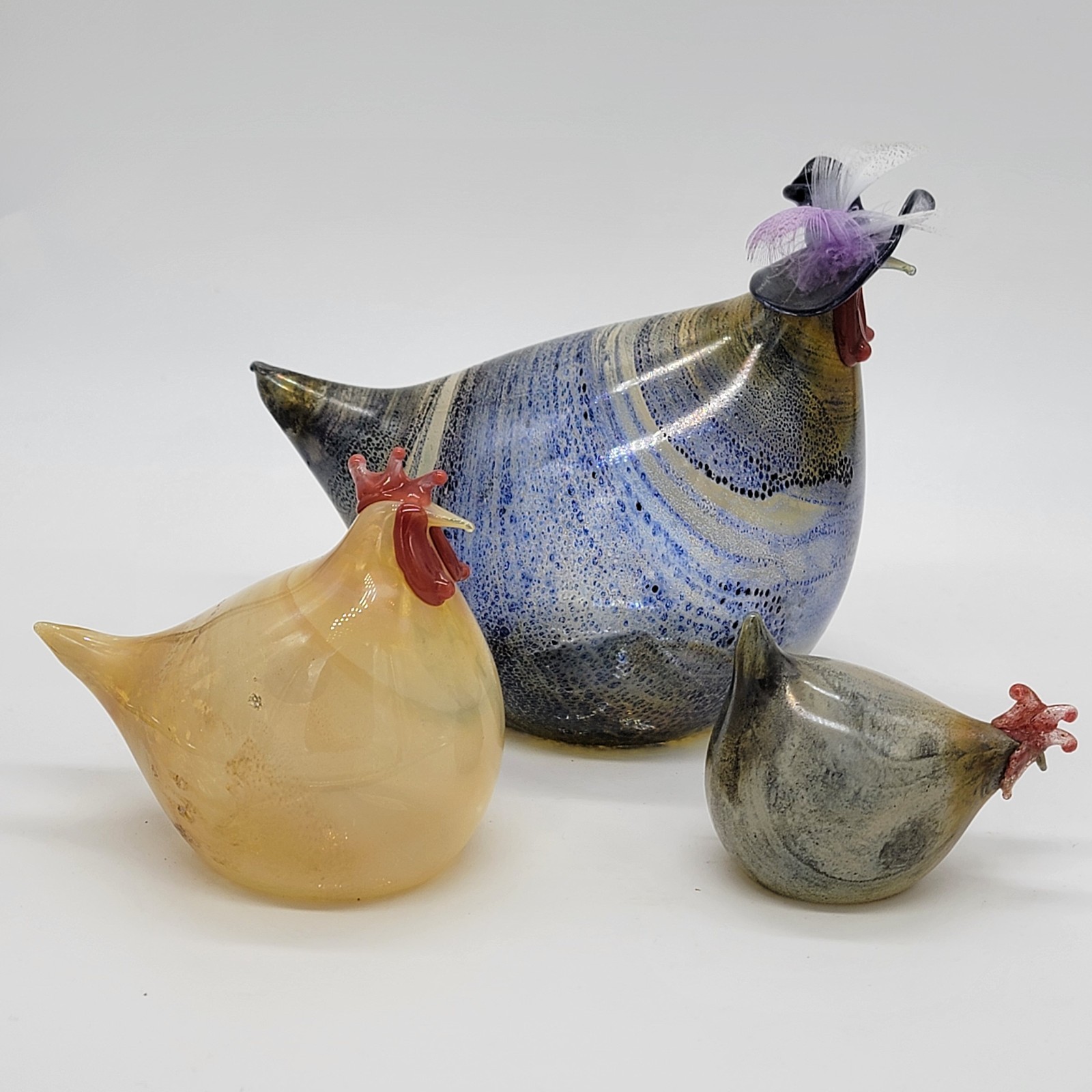 Rene Burri Mundgeblasen Blown Art Glass Chicken Figurines Lot Of 3