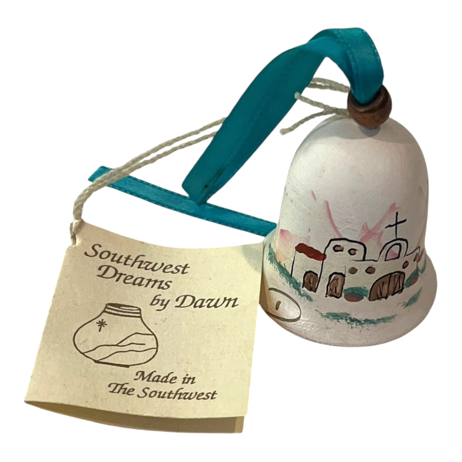 Southwest Dreams by Dawn Clay Bell Ornament Hand Painted Adobe Pueblo Vintage