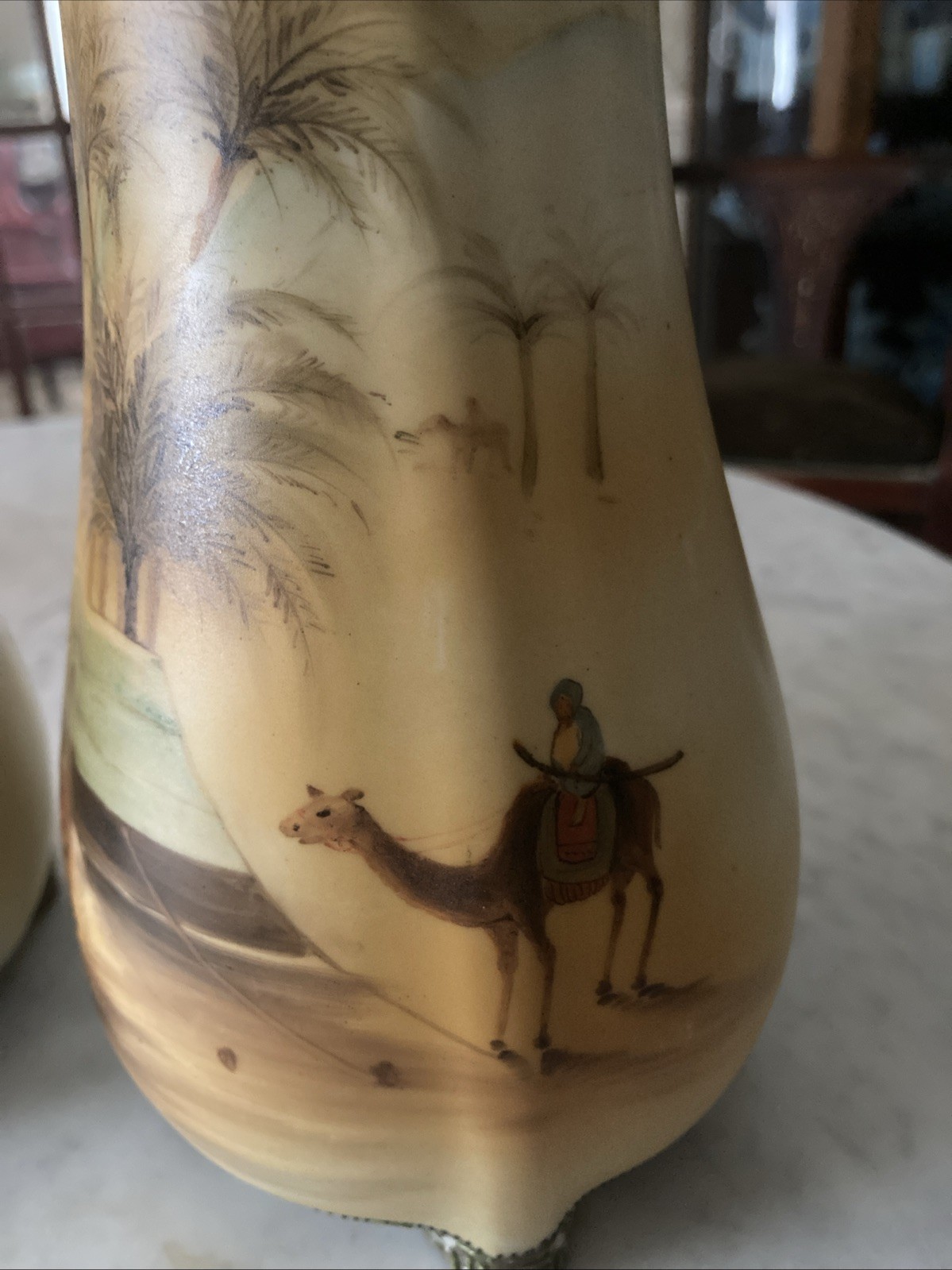 imperial nippon porcelain hand painted With Camel Desert Scene pair 10” Vases