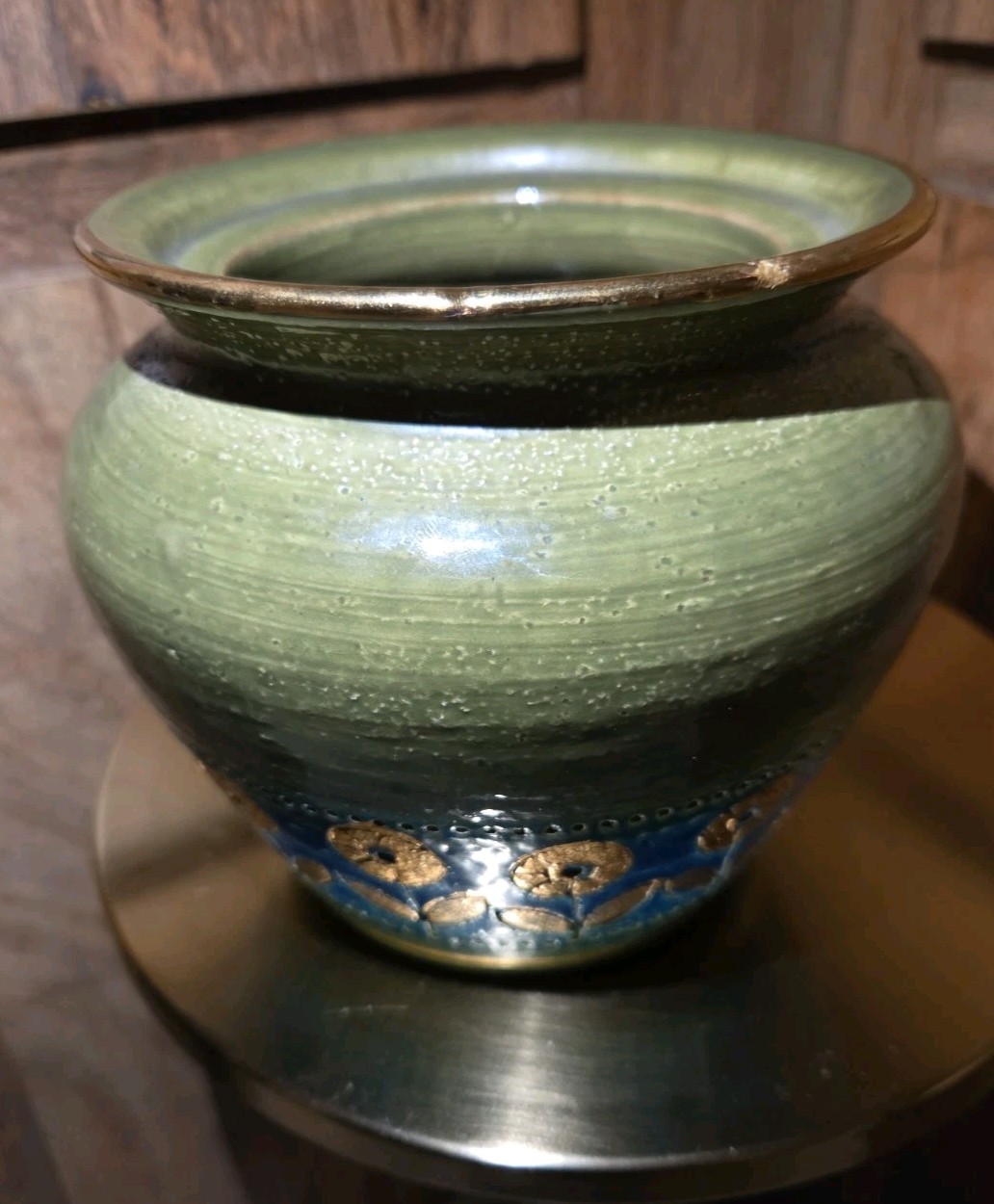 Vintage Rosenthal Netter Thai Silk Italian Pottery Vase Planter Blue Green Gold