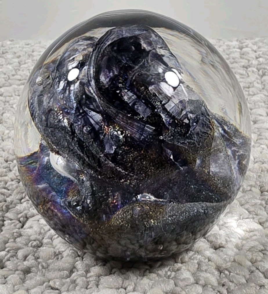 Vintage Vandermark 3″ Hand Blown Art Glass Round Paperweight New Jersey USA
