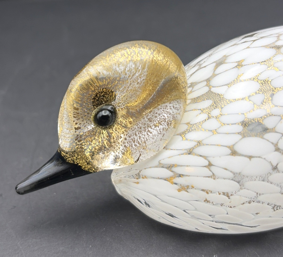 Vintage Murano Art Glass Duck Figurine Black and Gold Aventurine