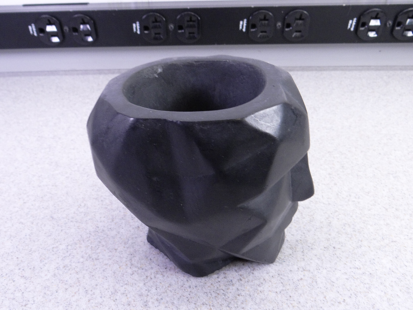 Modern Contemporary Face Planter/Vase Cubist Style Geometric Head Black Small