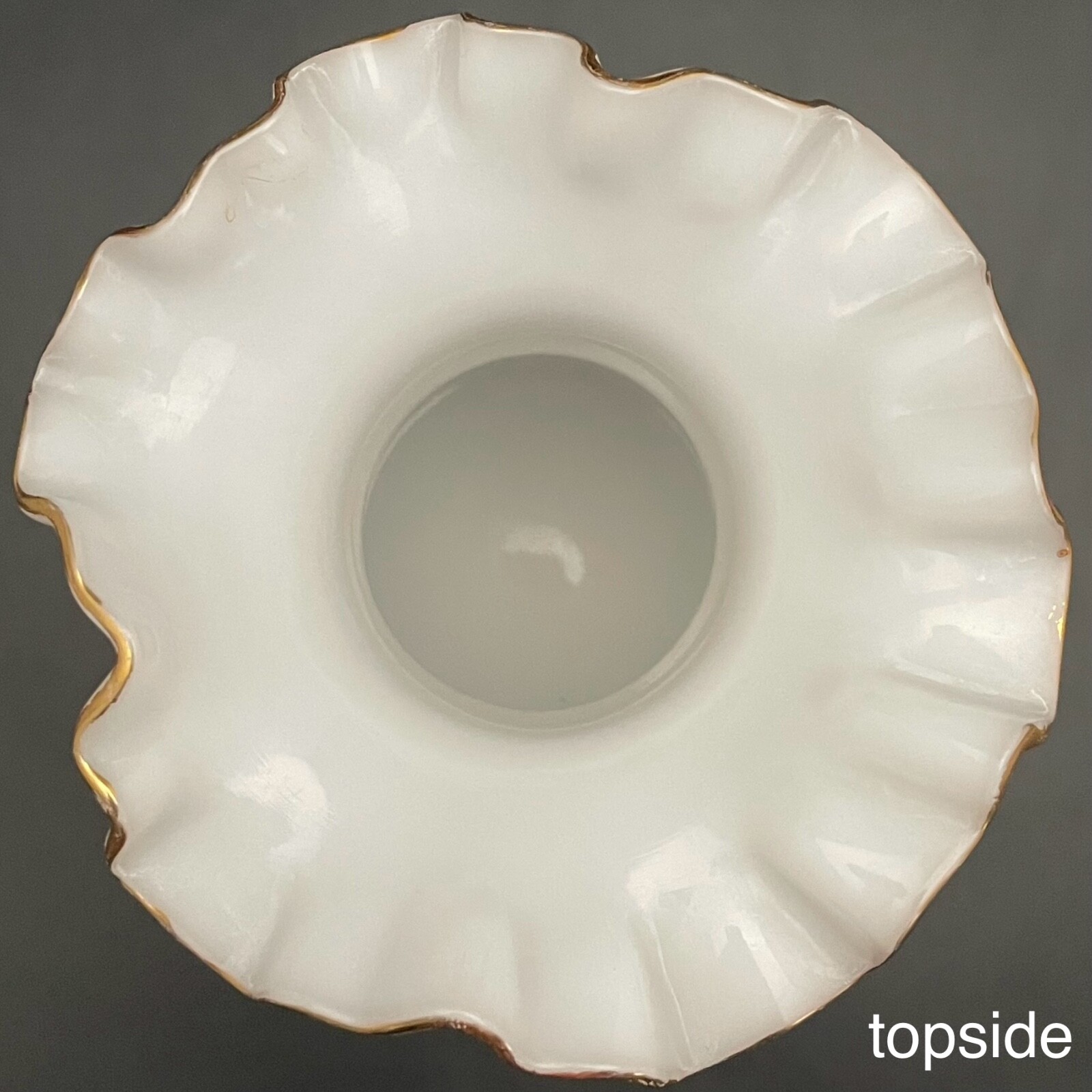Fenton Art Glass Charleton Roses Ruffled Milk Glass Bud Vase c1940-1959 USA 5.5″