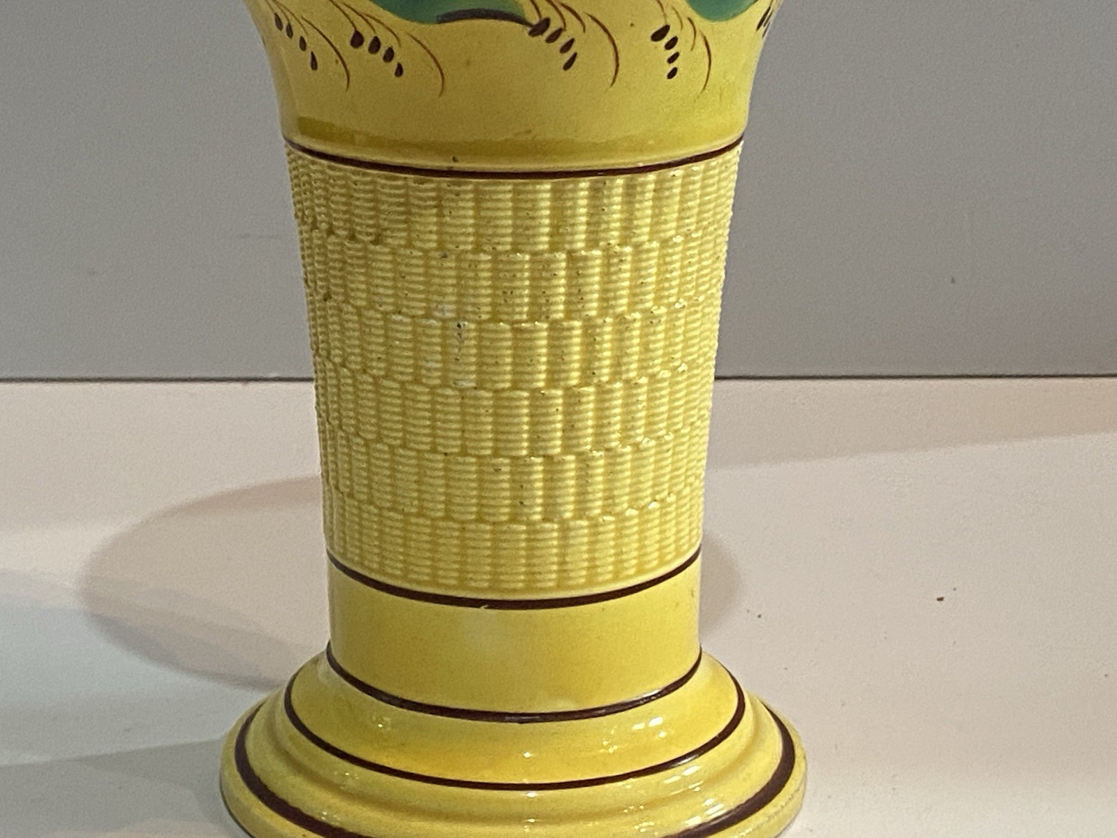 Staffordshire Canary Floral Spill Vase Ca. 1820 Yellow Engine Turning