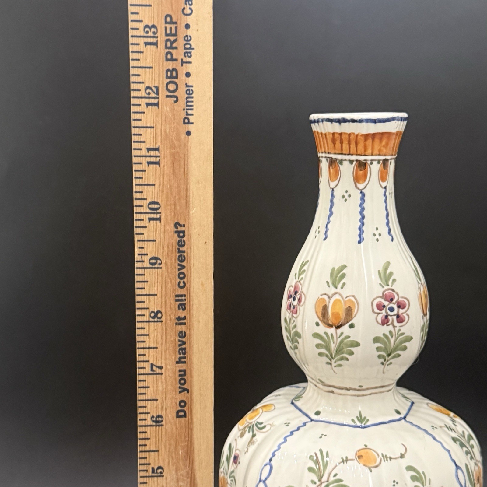 Vintage Handpainted D.P Delft Polychrome Floral Birds Dutch Pottery Ceramic Vase