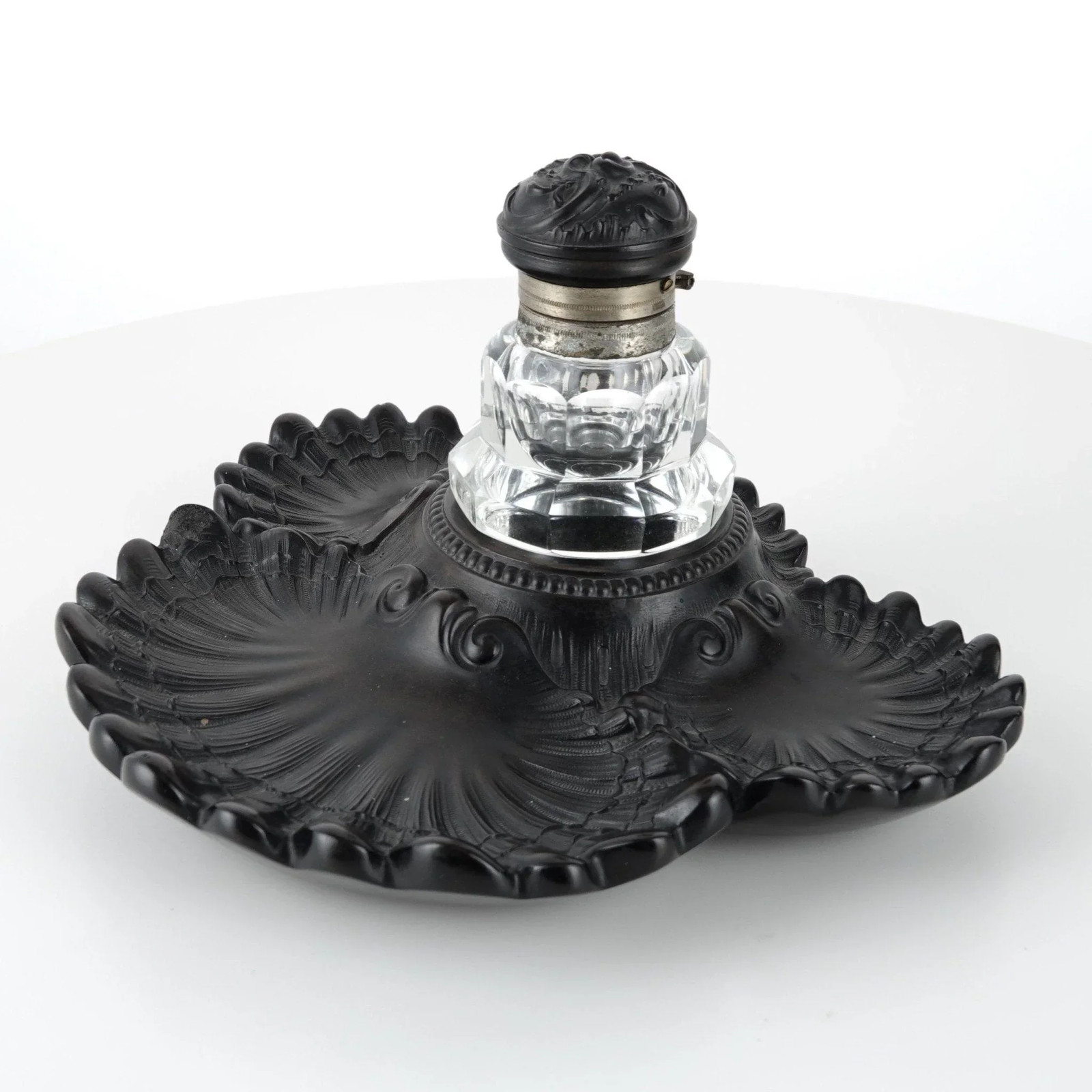 c1860 French Bois Derci inkwell with Cut Glass insert