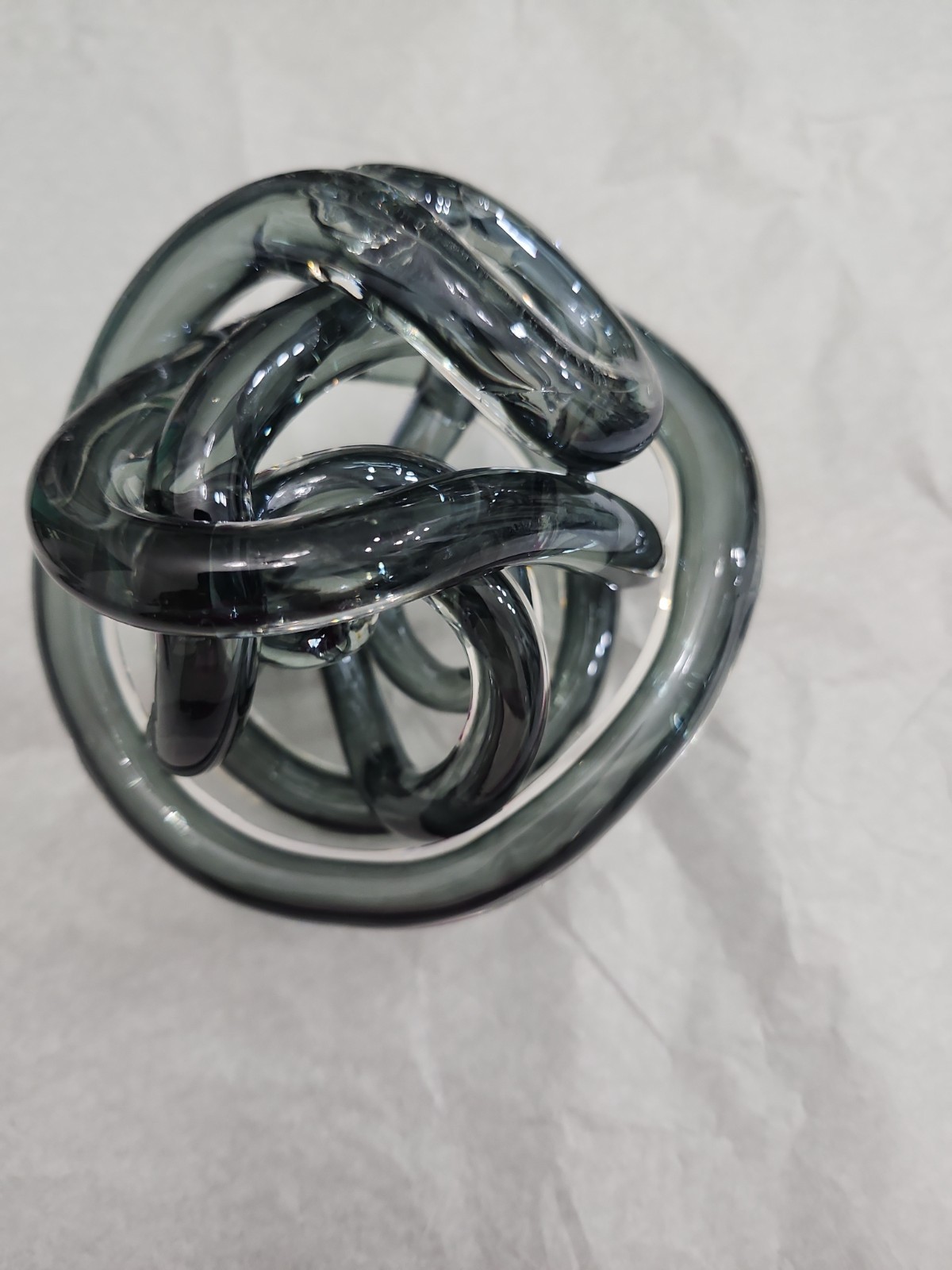 Hand Blown Grey Glass Rope Design Art Sculpture