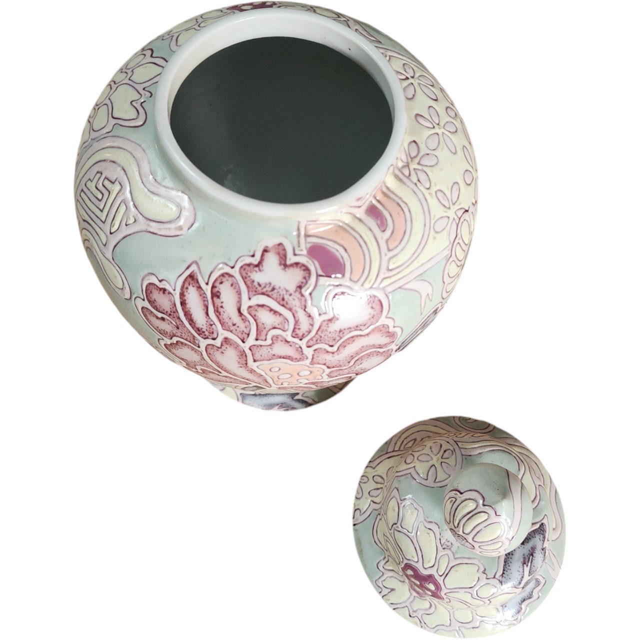 Vintage Macau Pedestal Ginger Jar – Hand-Painted Floral Lidded Urn Vase Pastel R