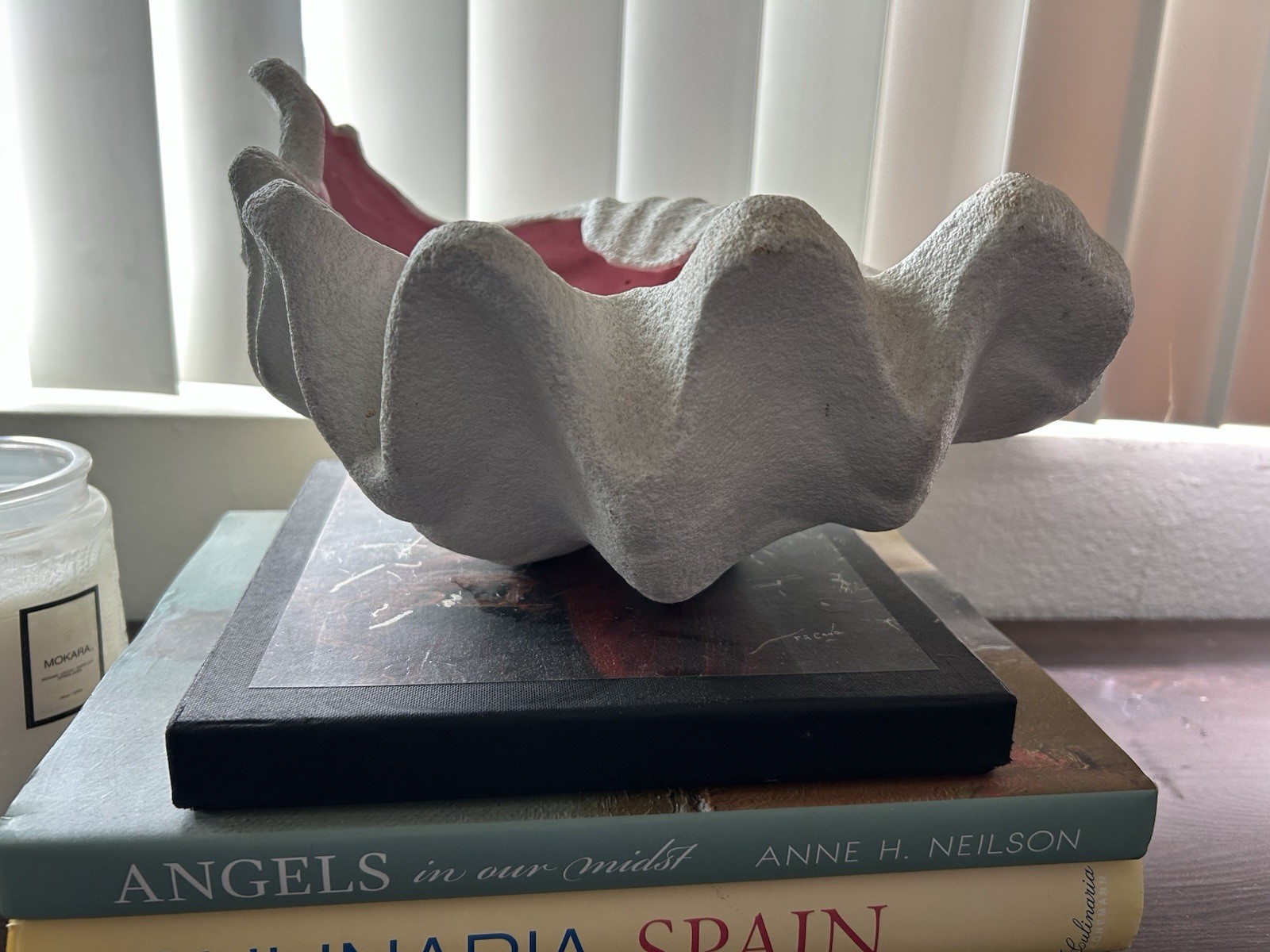 Vintage Pair Pink Glossy Seashell Clam Ceramic Bowl Coastal Centerpiece