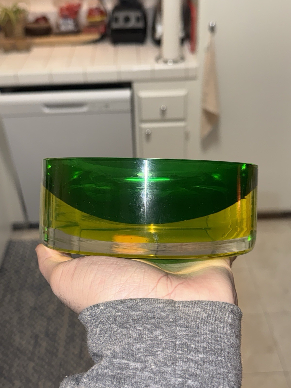 Massive Uranium / Vaseline Glass, Vintage Murano Seguso Ashtray, Rare! Heavy!!