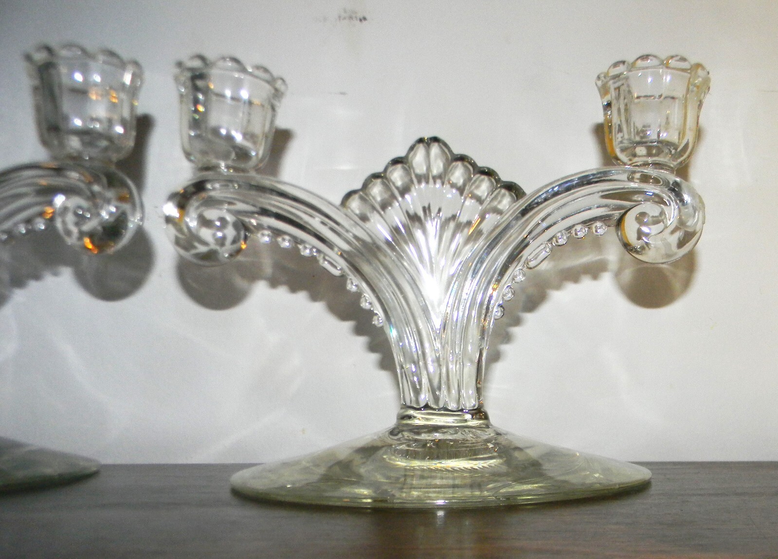TIFFIN FRANCISCAN #5902 Pair Double Light Candlestick Holders ~ Engraved Wheat