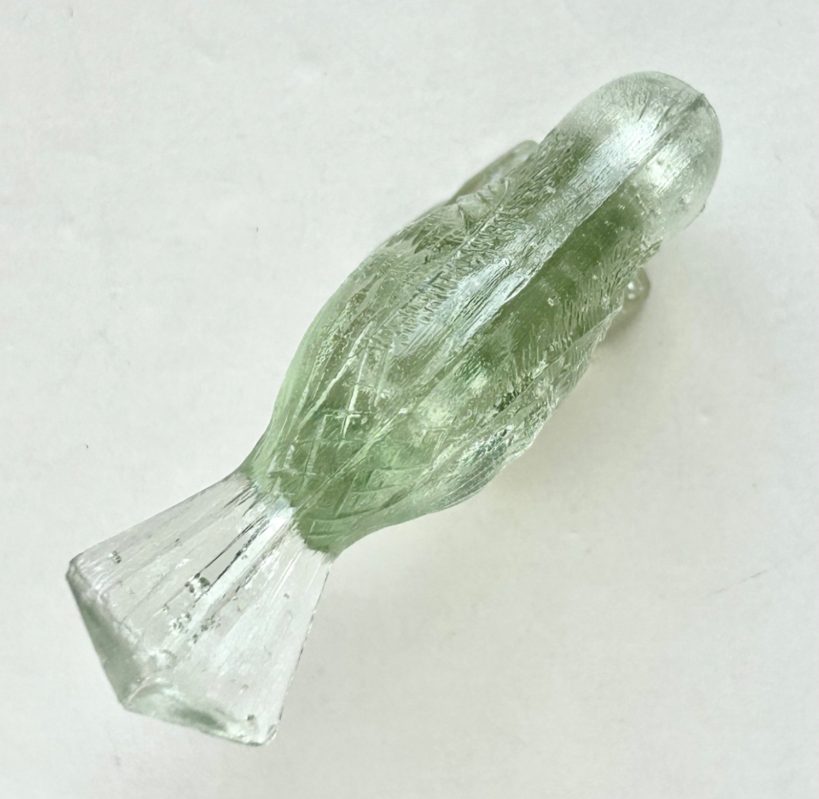 VINTAGE ANTIQUE EAPG MOLDED DEPRESSION GREEN GLASS BIRD MINIATURE FIGURINE
