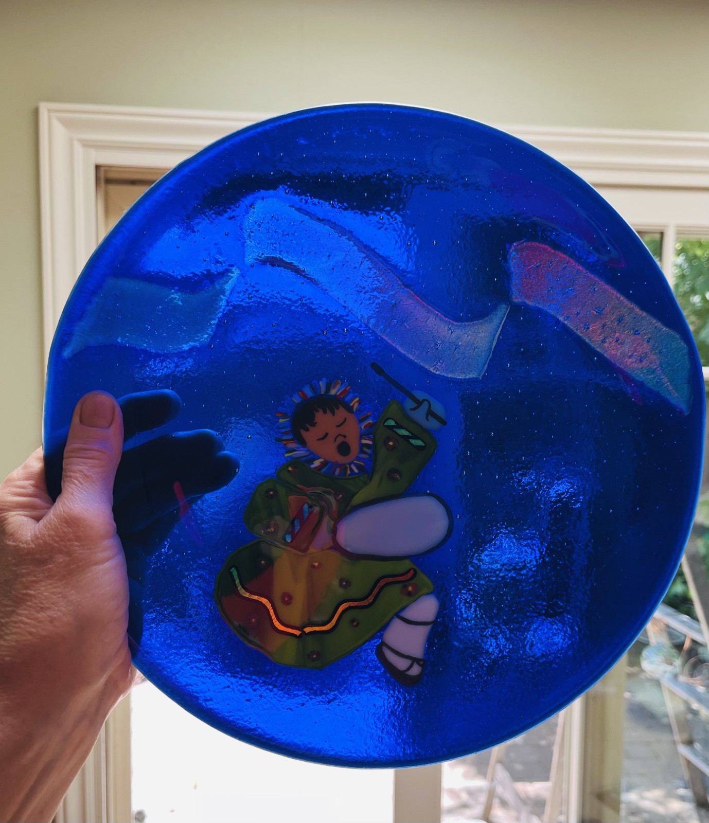 New Art Glass Alaskan Girl Dancing Aurora Borealis Iridescent Colors Signed Gift