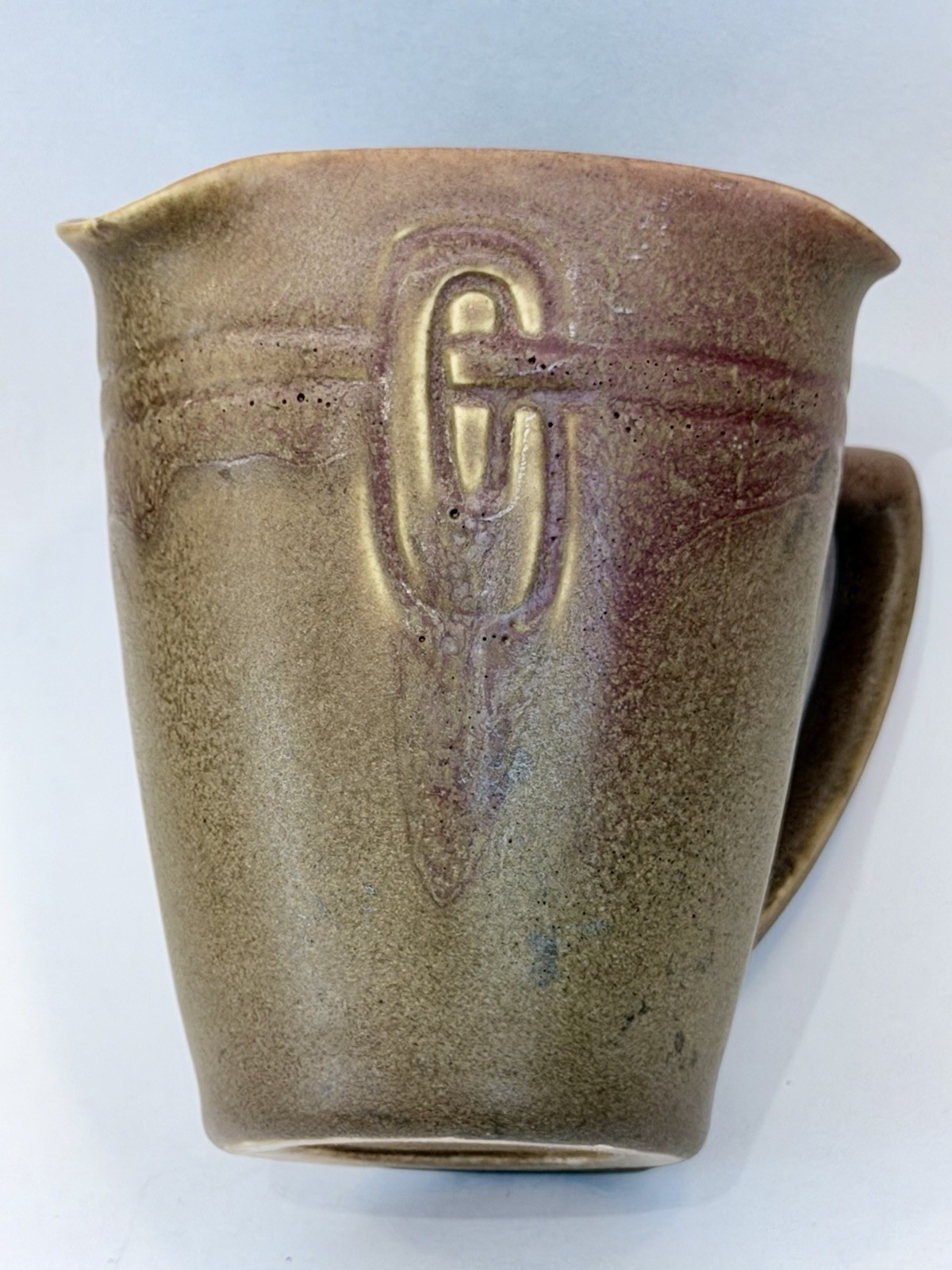 Rookwood Art Pottery 1907 Incised Brown Vellum Triple Spout Incised Pitcher