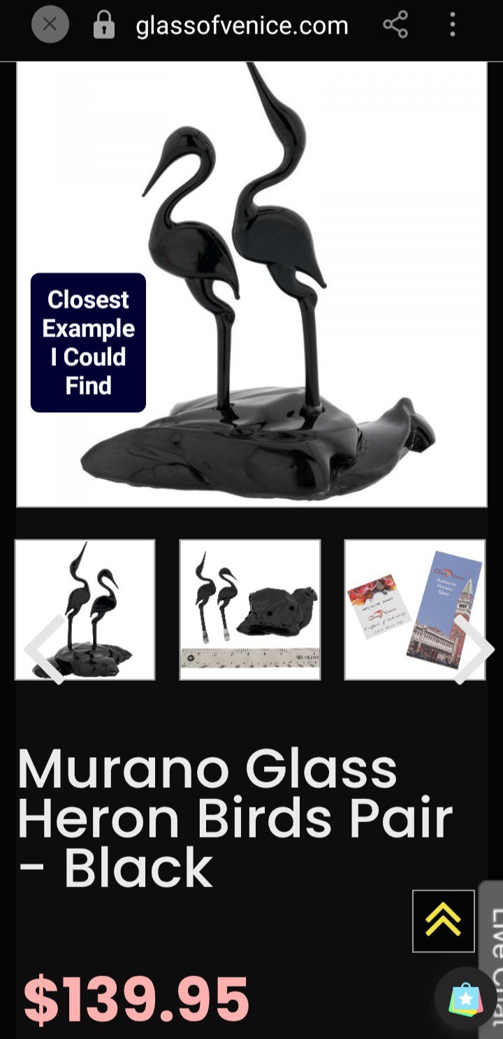 (2) Rare MURANO Glass Cranes, Italian Murano Glass Miniature Figurine Herons 👀